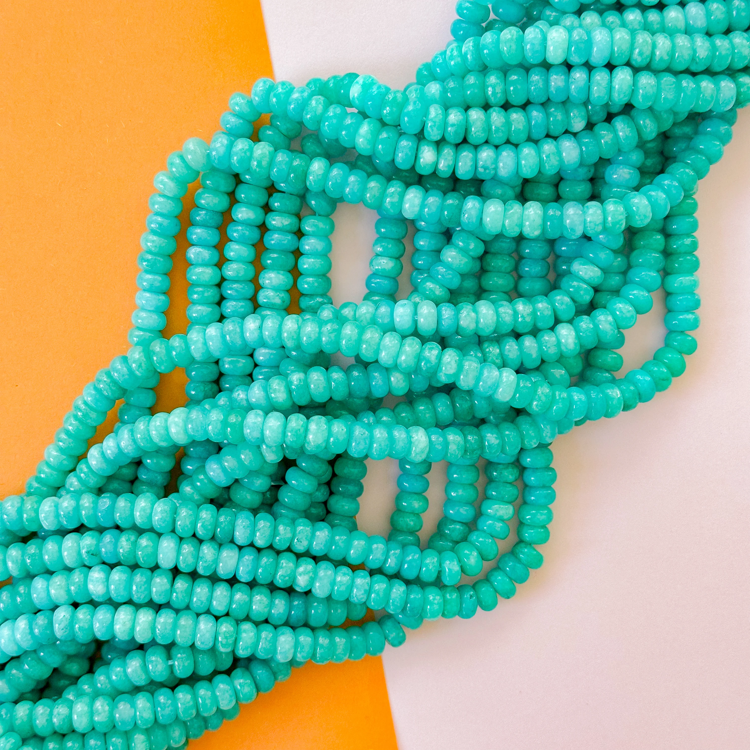 8mm Cyan Smooth Dyed Jade Rondelle Strand - Image 2