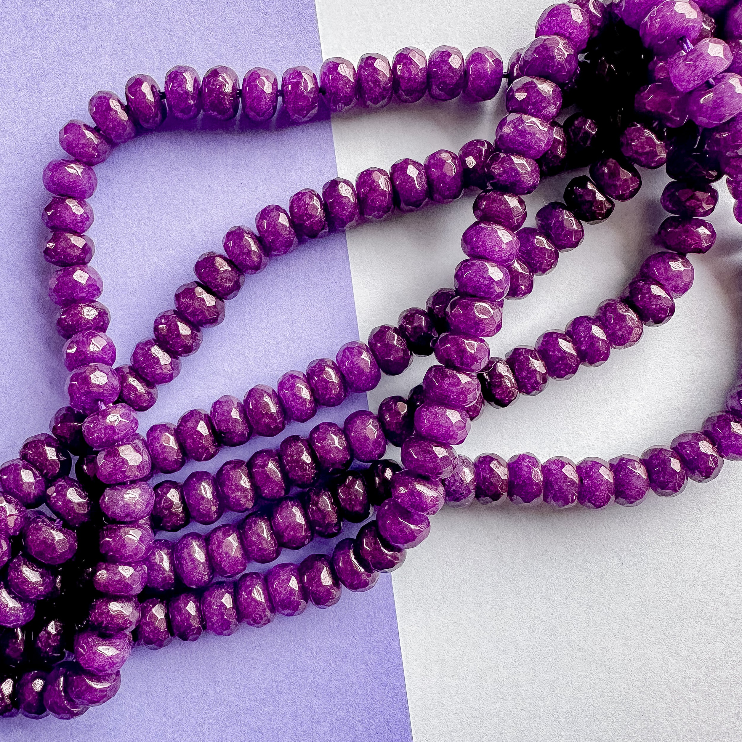 8mm Dark Purple Dyed Jade Faceted Rondelle Strand - Image 2