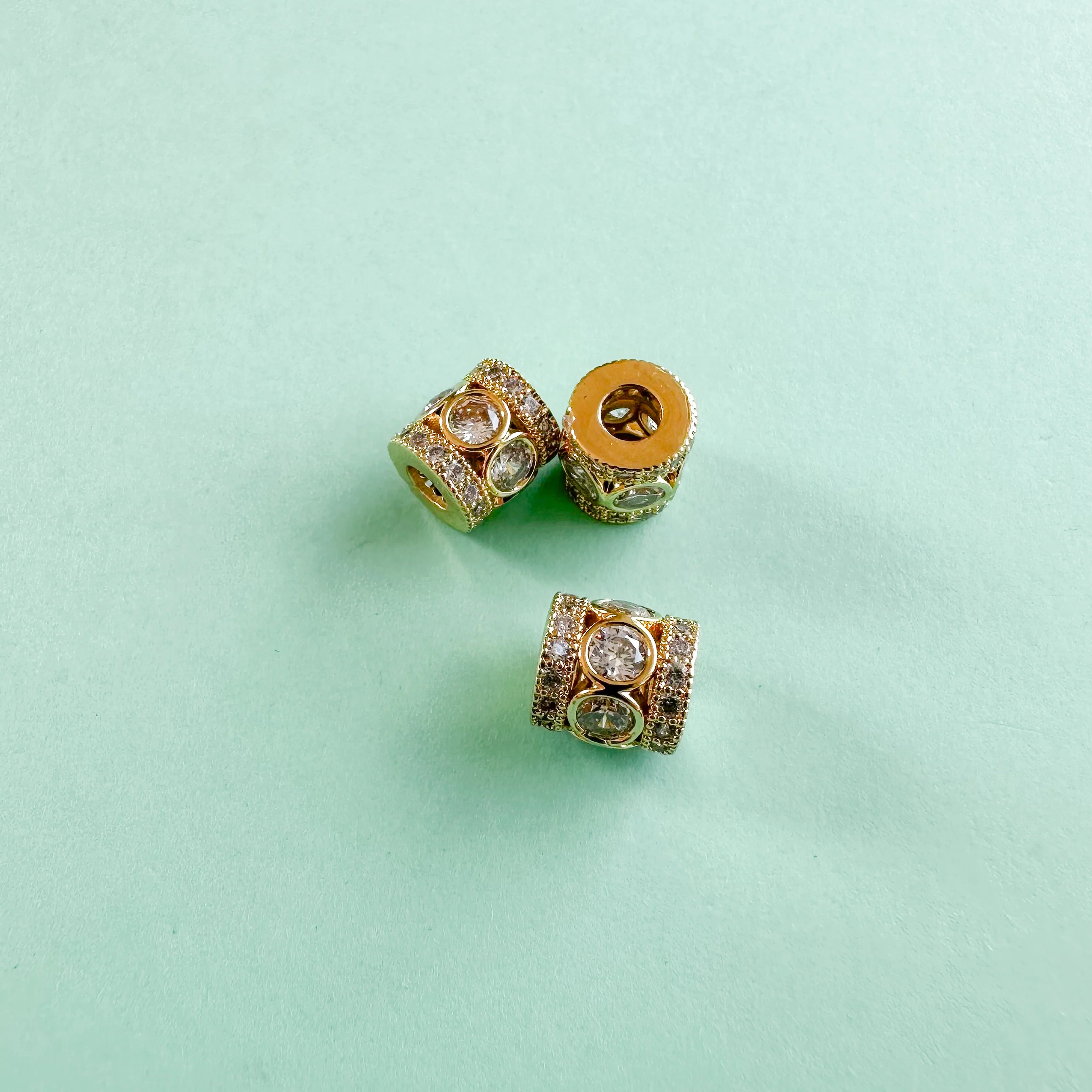 8mm Decorative Gold Large-Holed Pave Accent Bead - Image 3