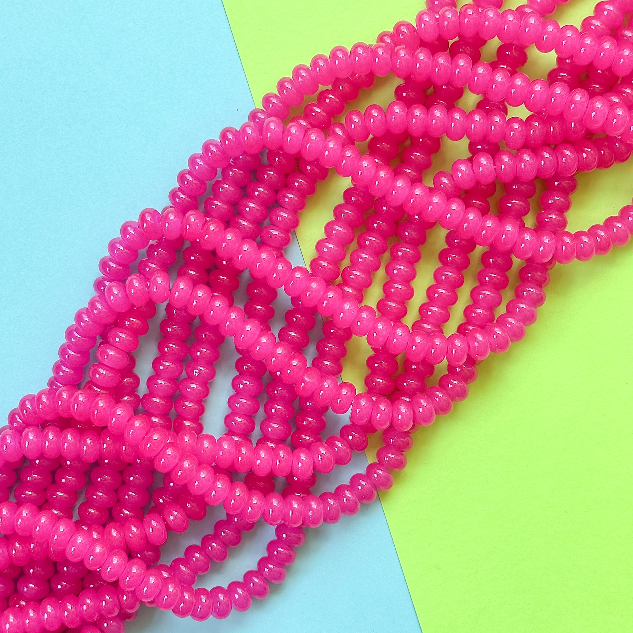 8mm Dragonfruit Pink Glass Rondelle Strand - Image 3