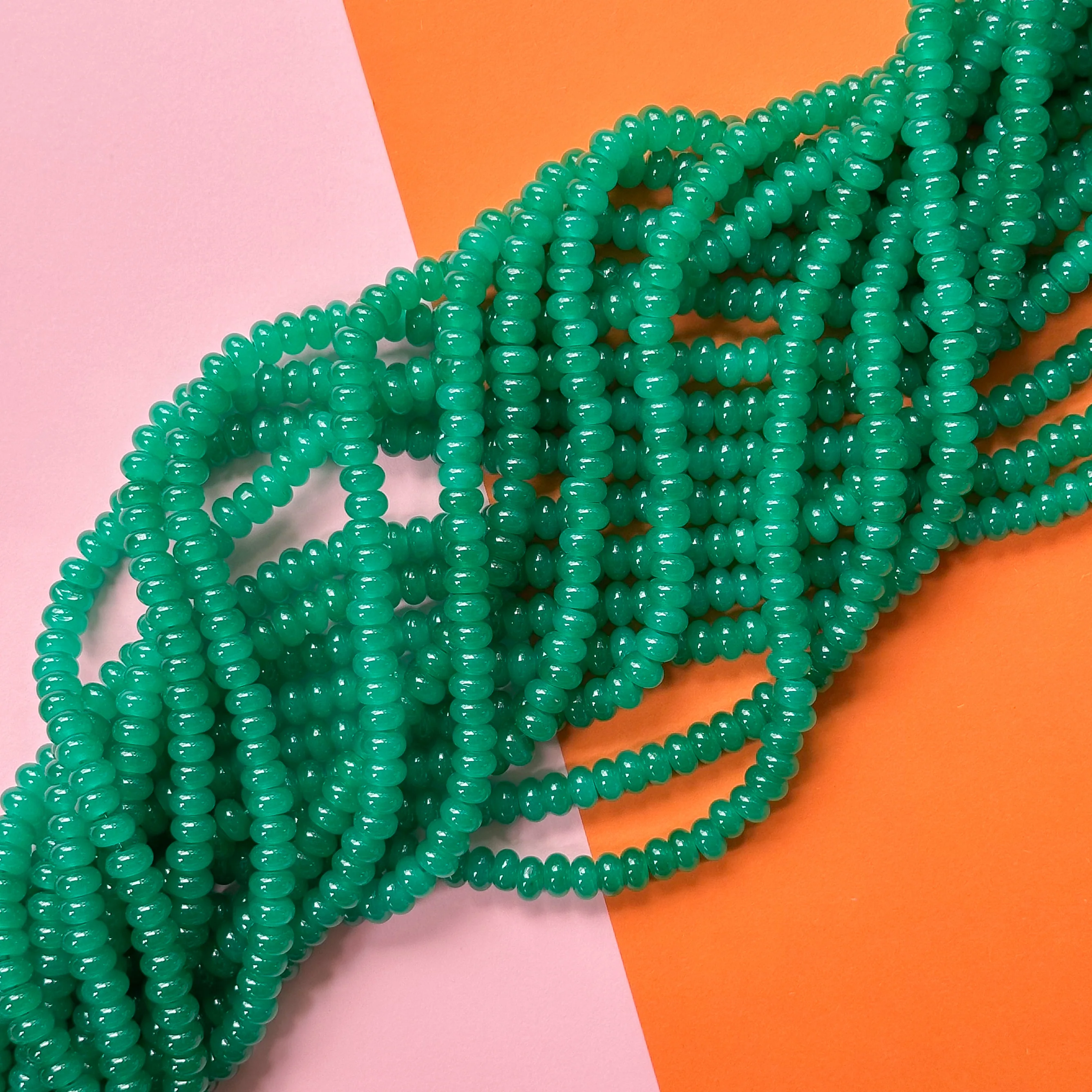 8mm Emerald Green Glass Rondelle Strand - Image 2