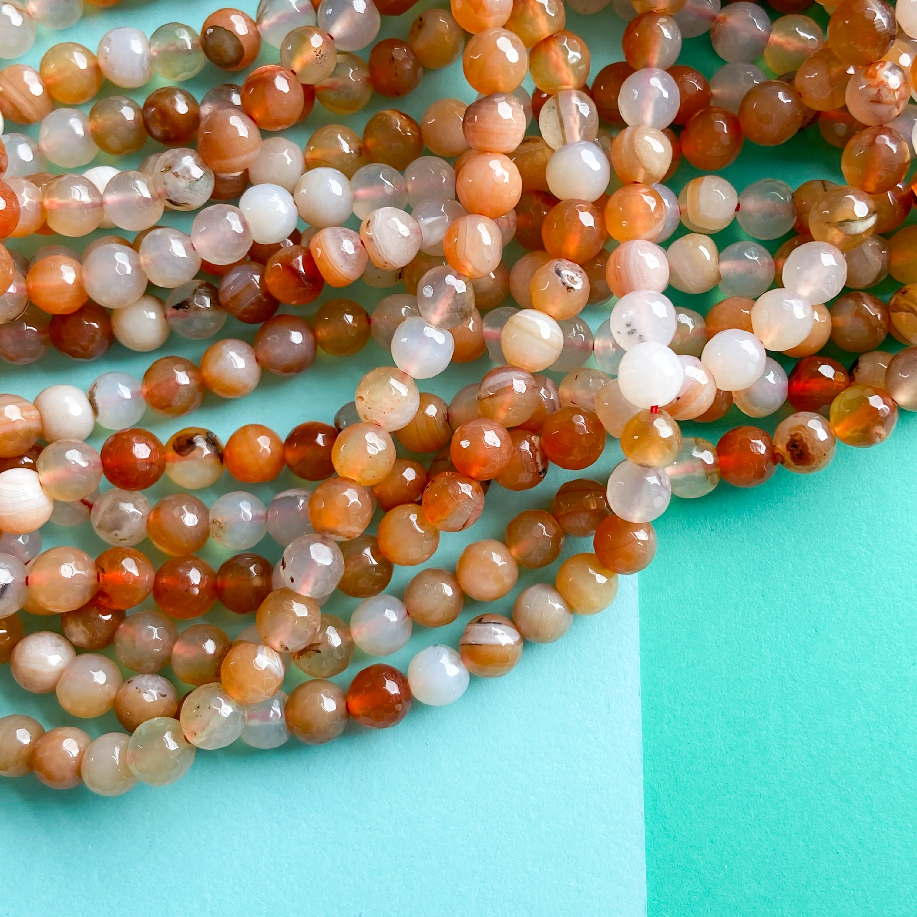 8mm Faceted Carnelian Rounds Strand - Image 2