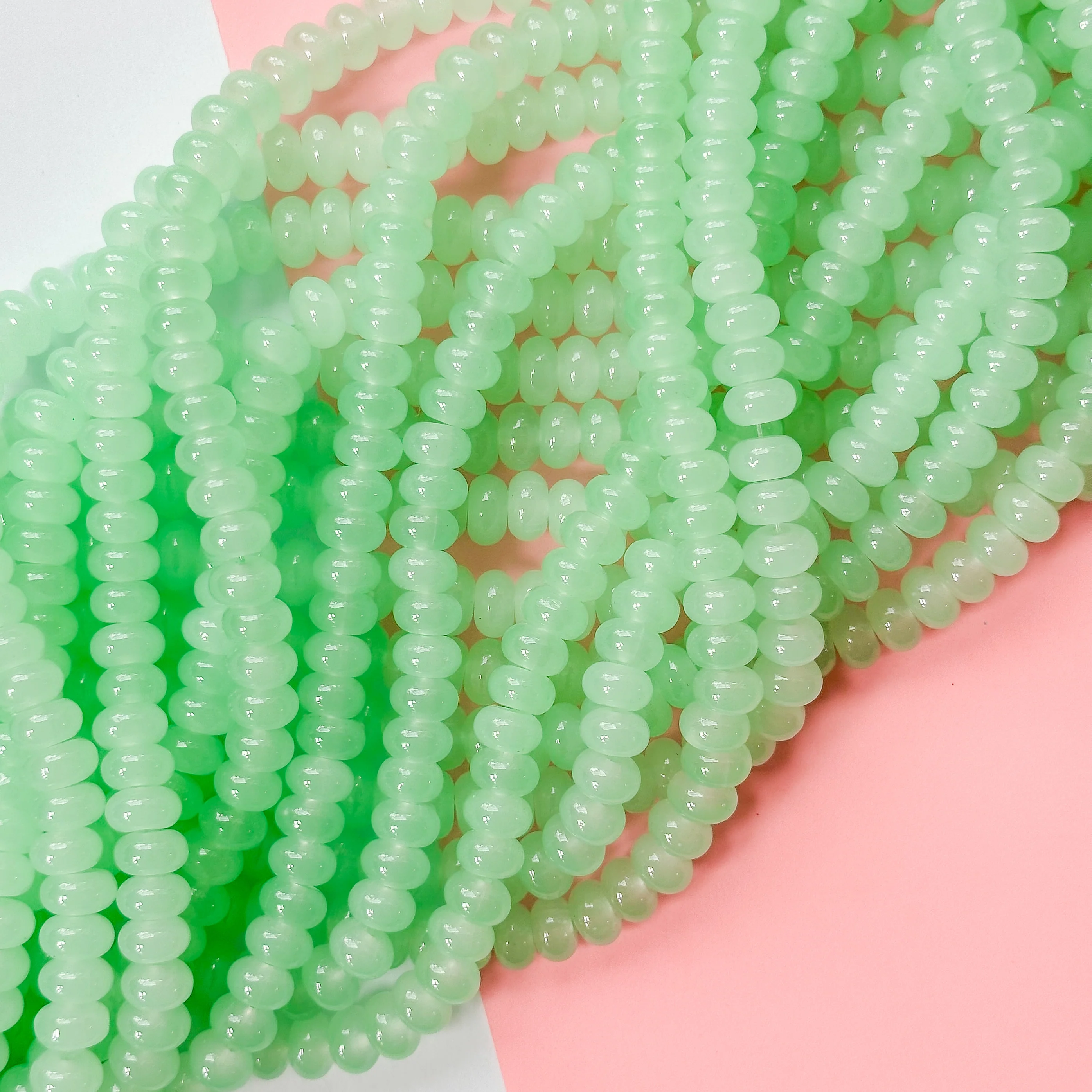 8mm Glowing Seafoam Glass Rondelle Strand - Image 3