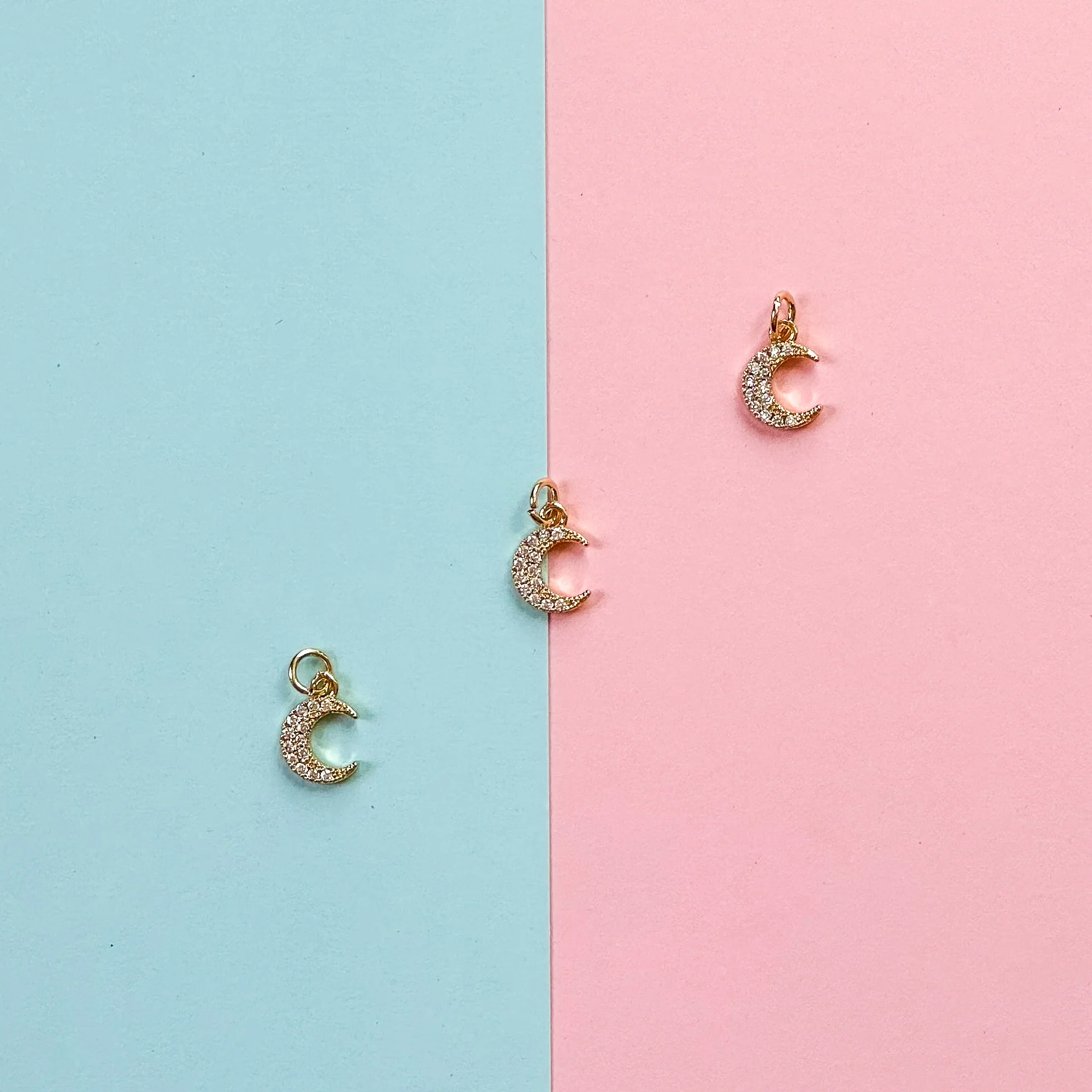 8mm Gold Pave Crescent Moon Charm