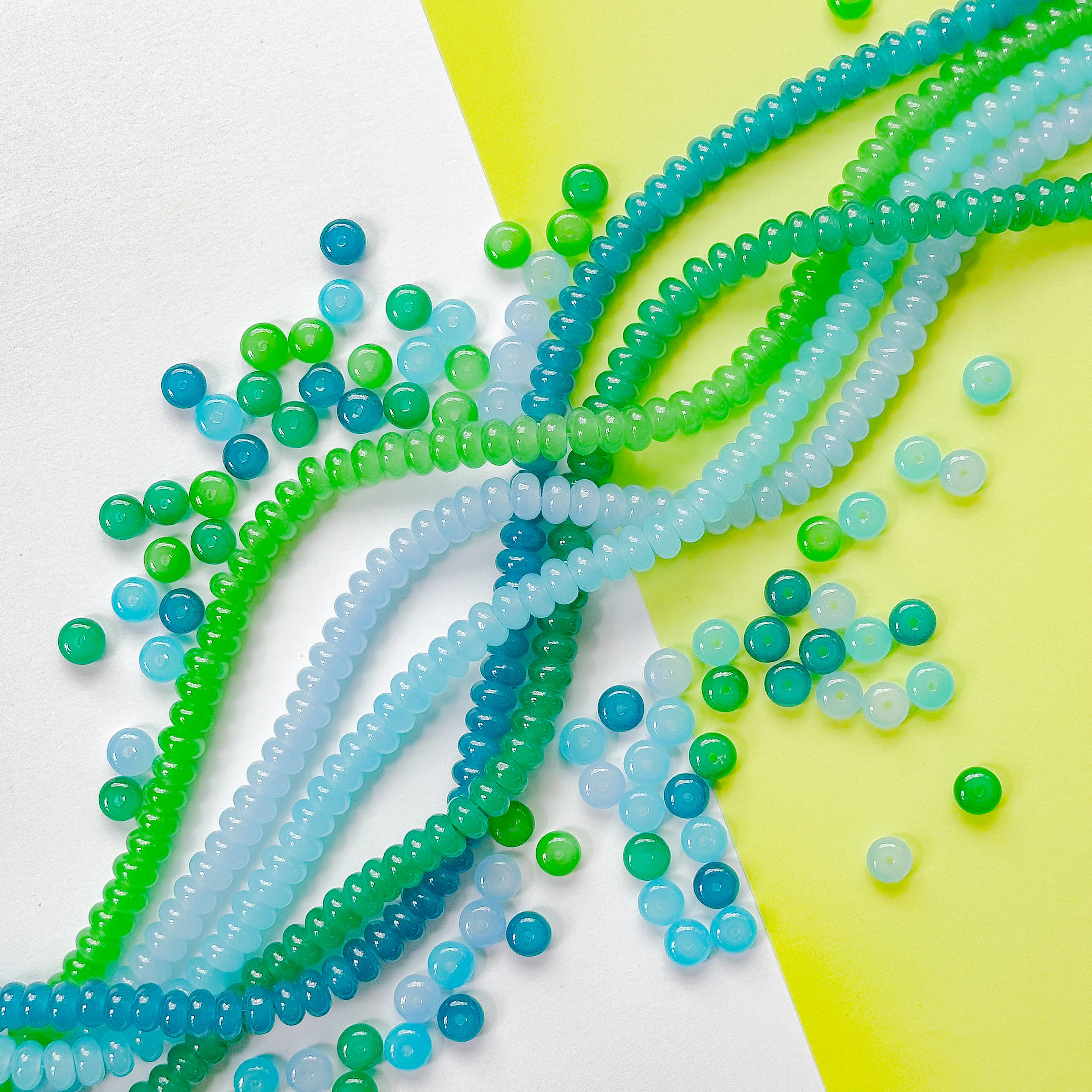 8mm Green Mist Smooth Glass Rondelle 5 Strand Bundle - Image 3