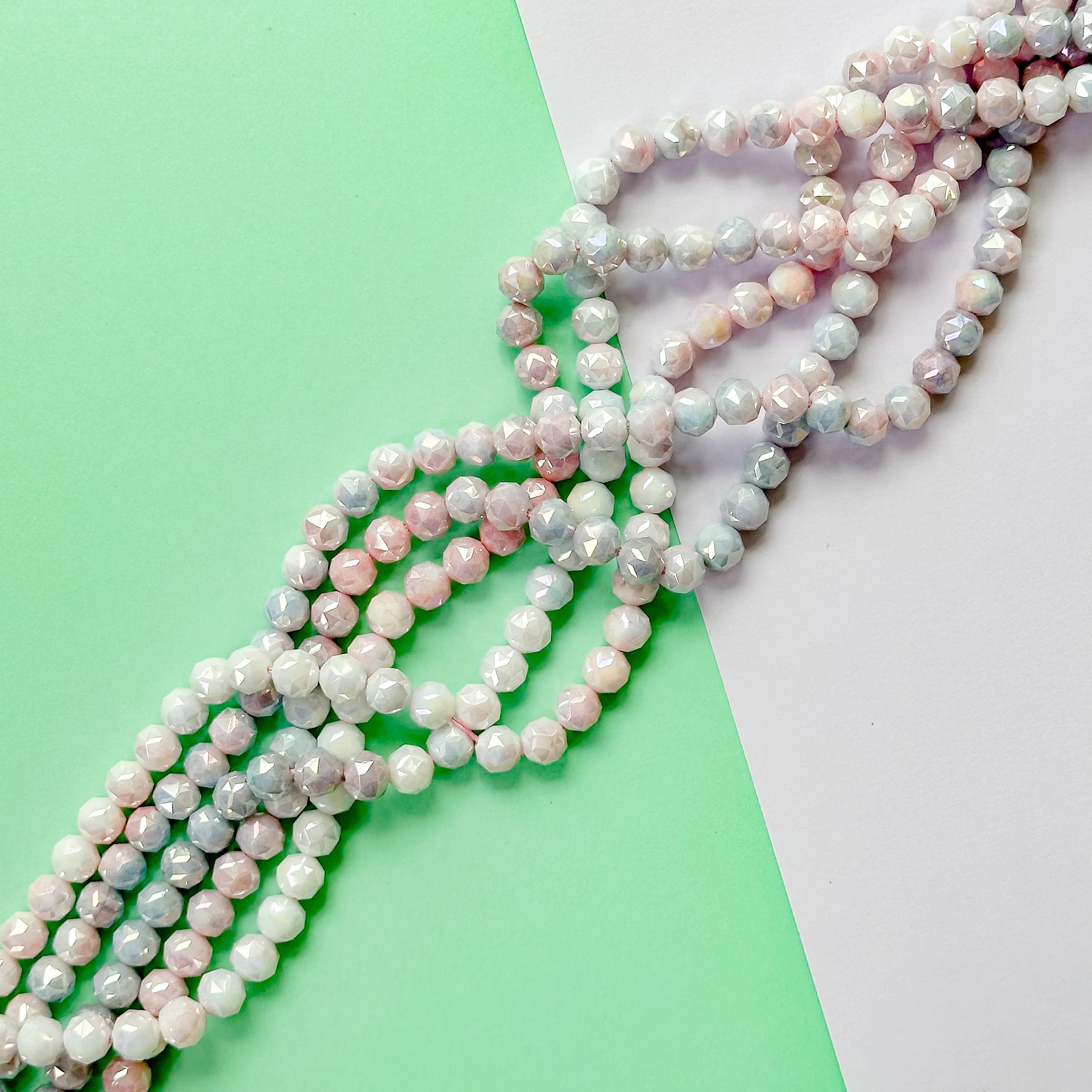 8mm Hex Cut Sugar Swirl Crystal Round Strand - Image 3