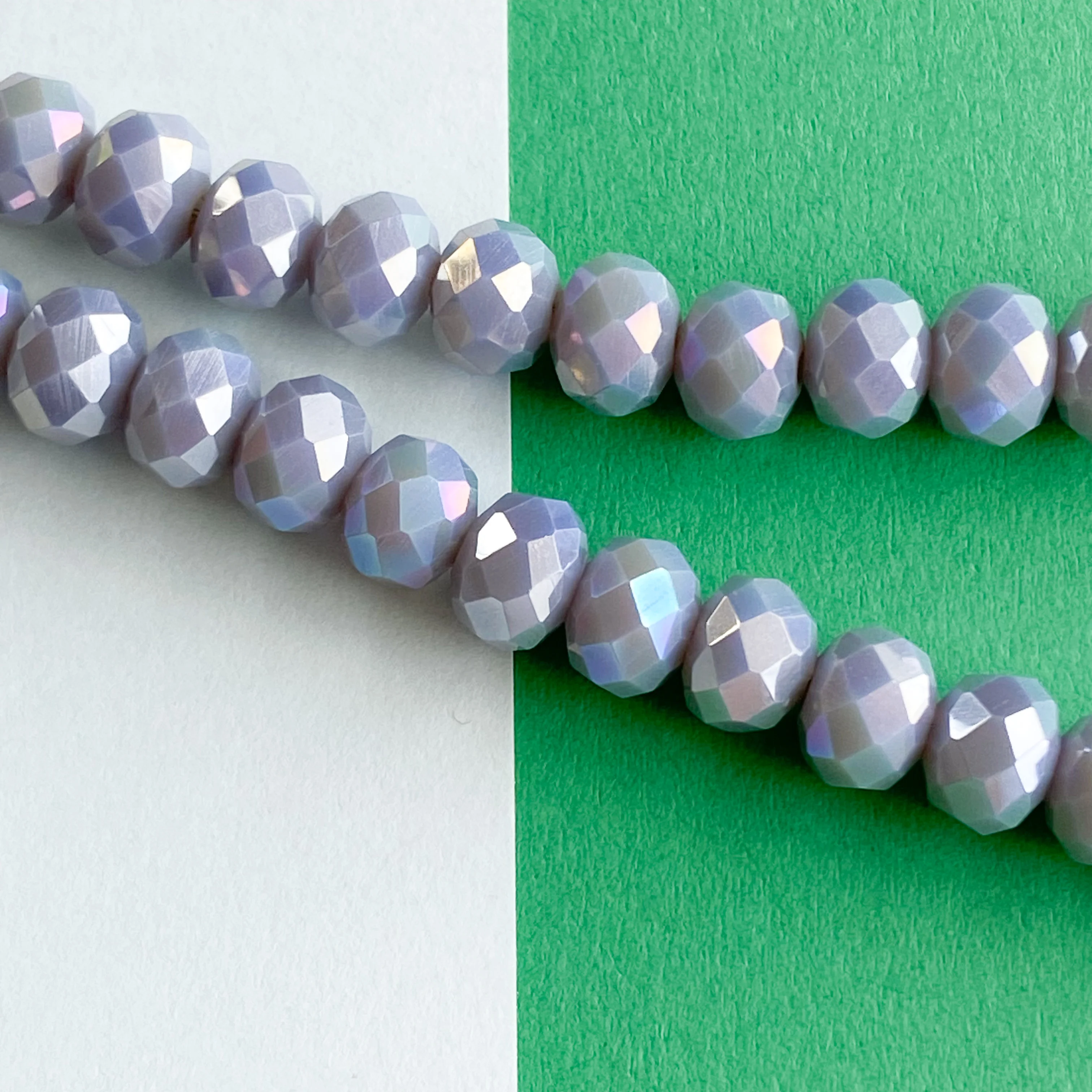8mm Iridescent Lilac Faceted Crystal Rondelle Strand - Image 3