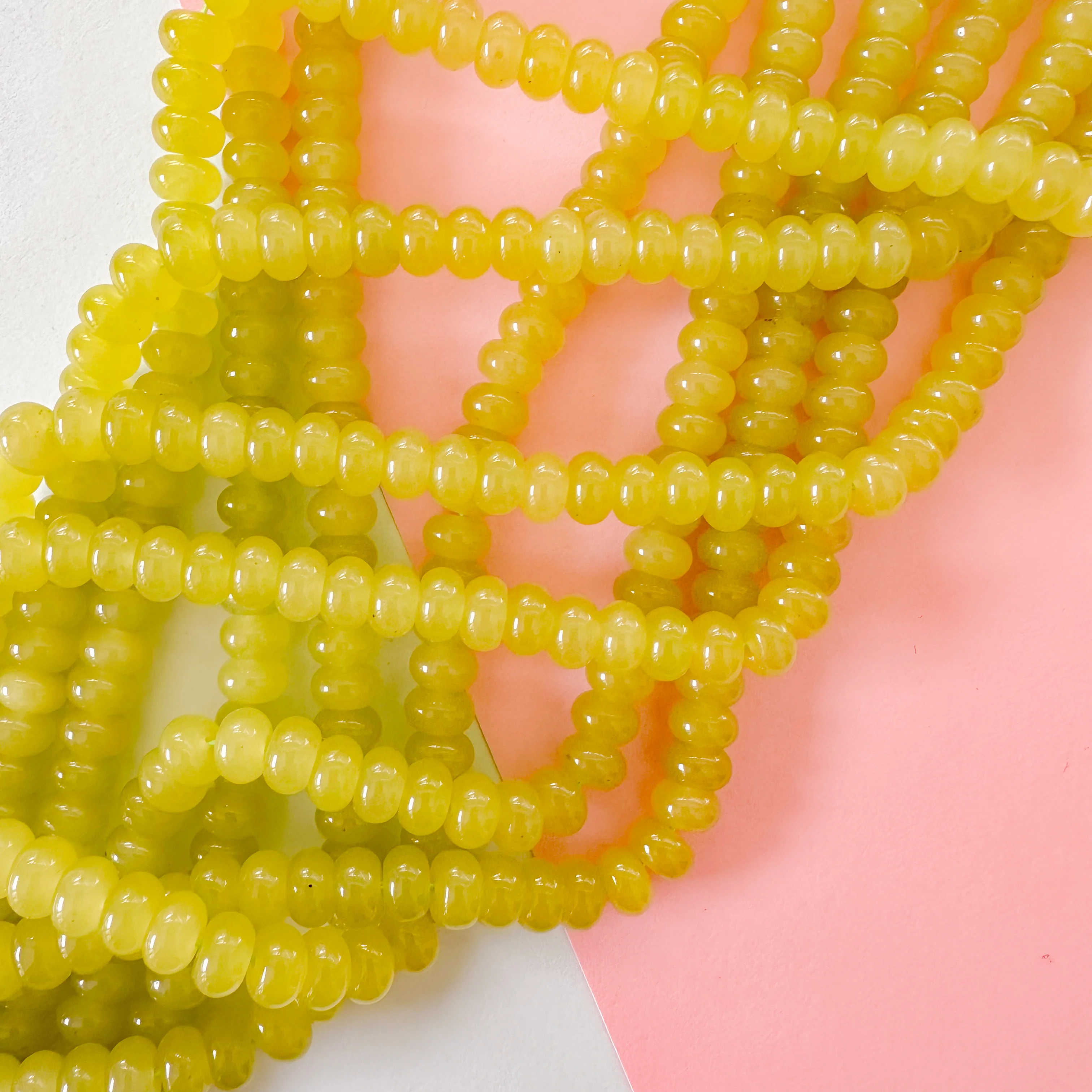 8mm Kiwi Green Smooth Dyed Jade Rondelle Strand - Image 3