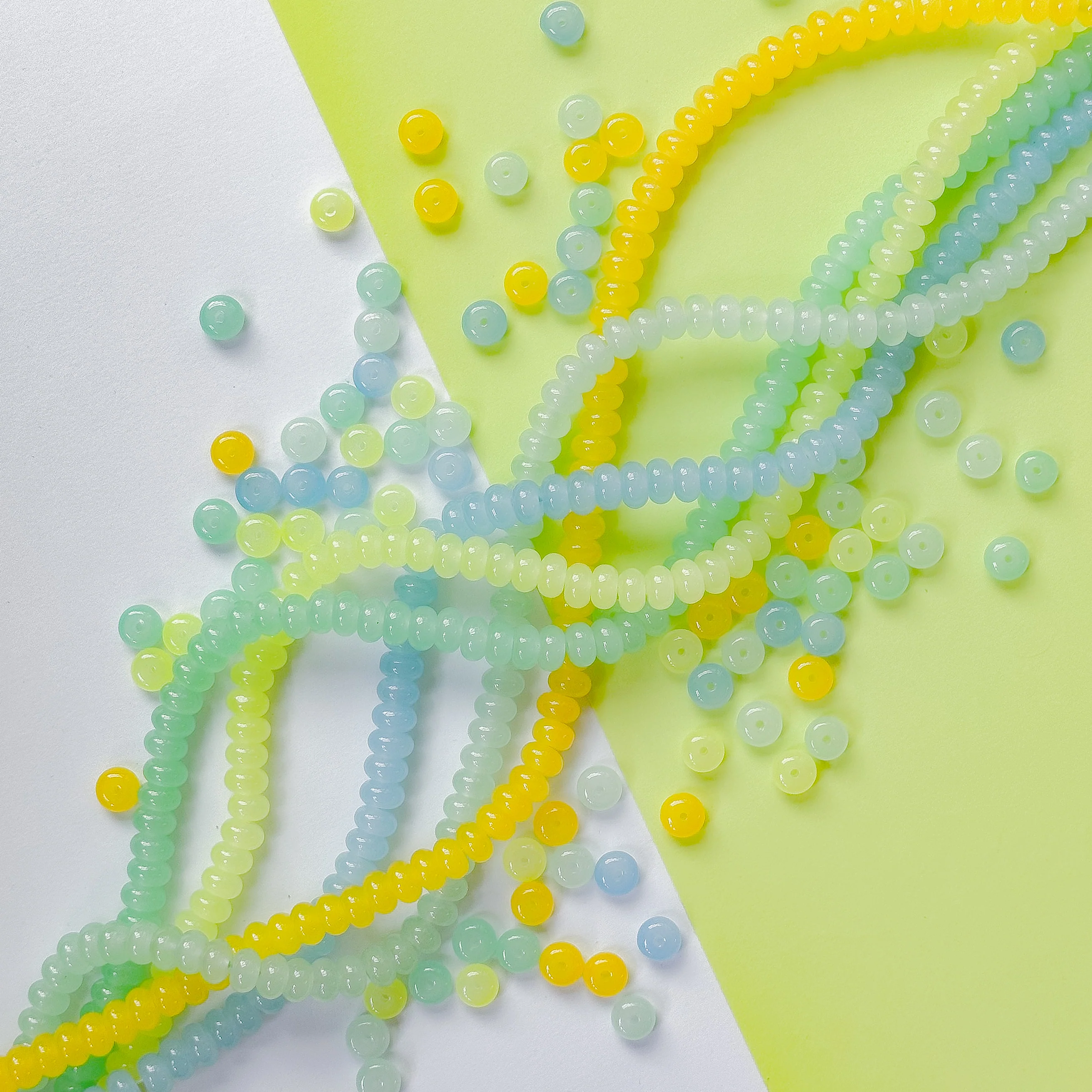 8mm Lemon Splash Smooth Glass Rondelle 5 Strand Bundle - Image 3