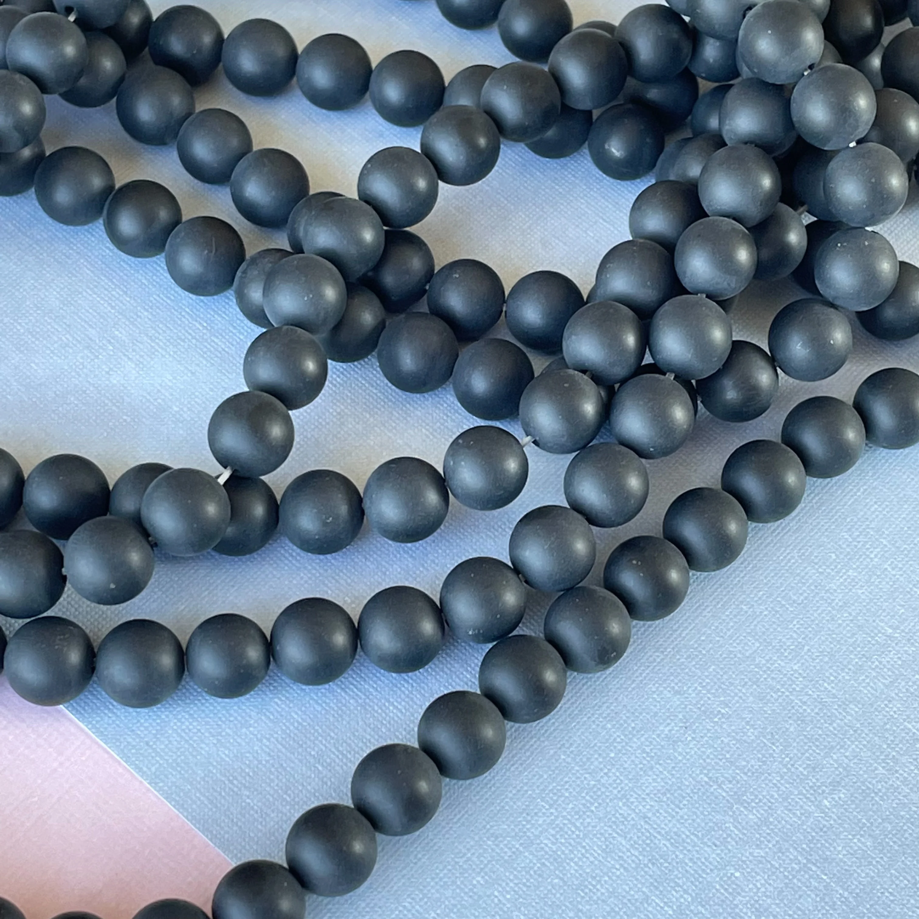 8mm Matte Black Onyx Rounds Strand - Image 2