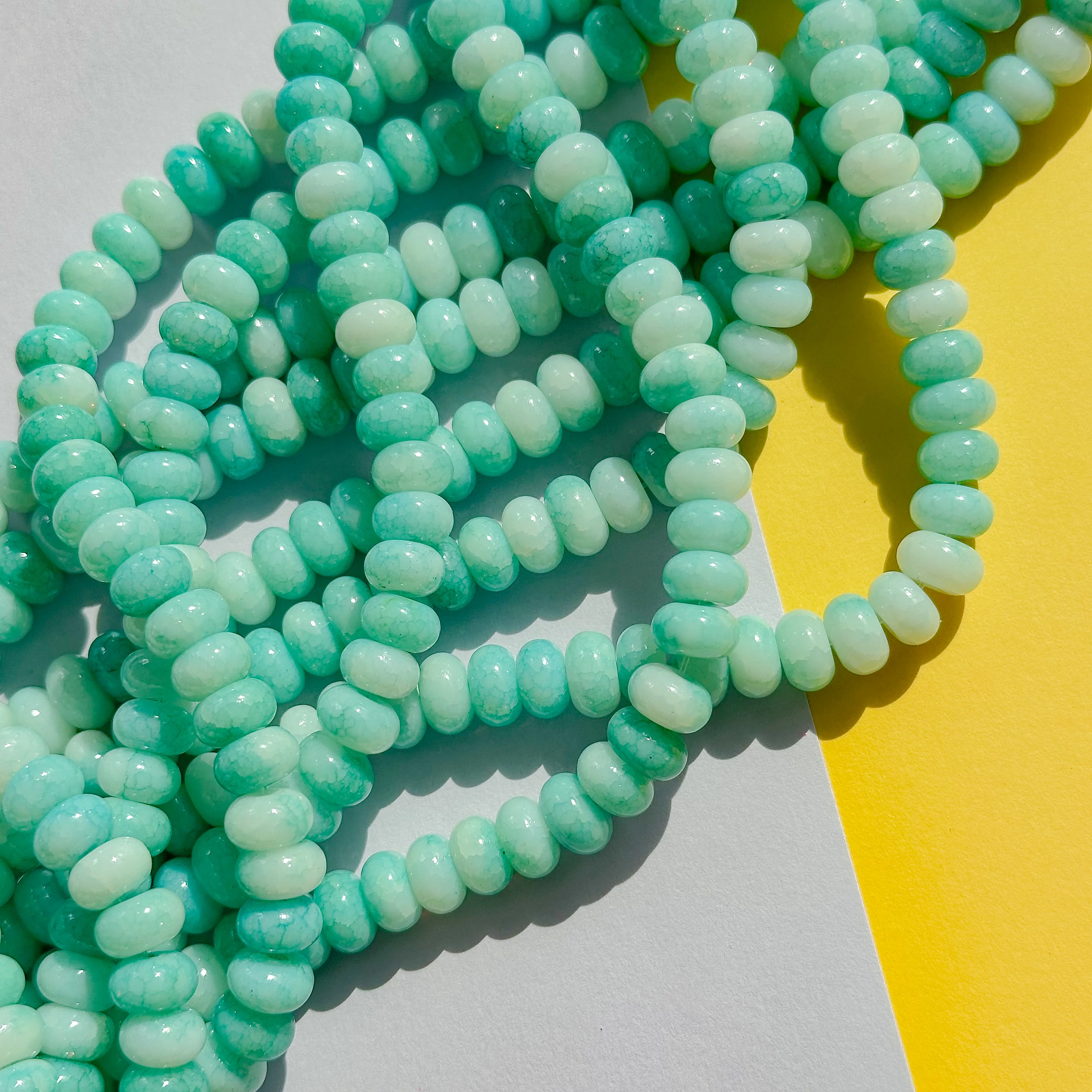 8mm Aqua Amazon Smooth Dyed Jade Rondelle Strand - Image 4