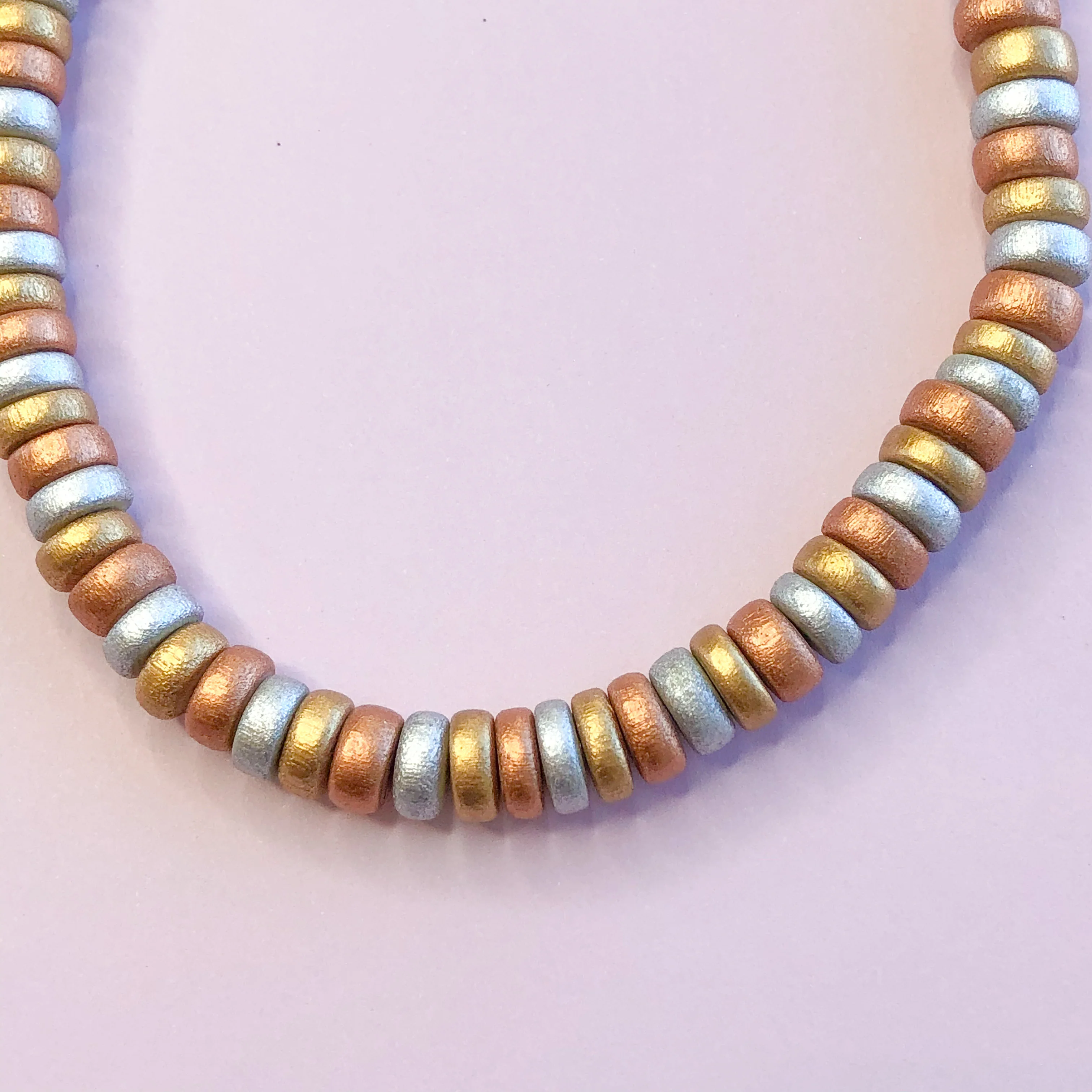8mm Mixed Metallic Wood Rondelle Strand - Image 3