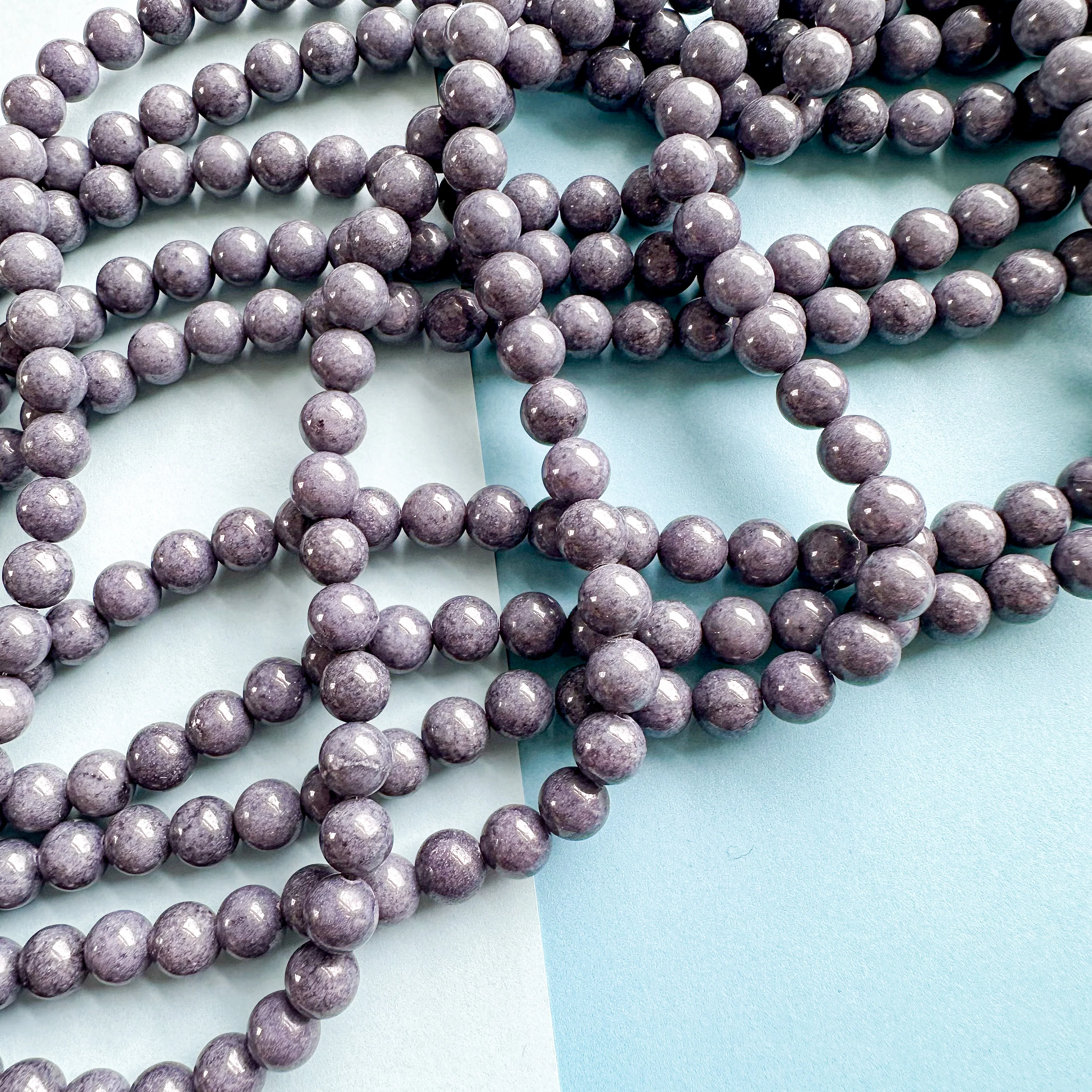 8mm Slate Blue Dyed Jade Rounds Strand - Image 2