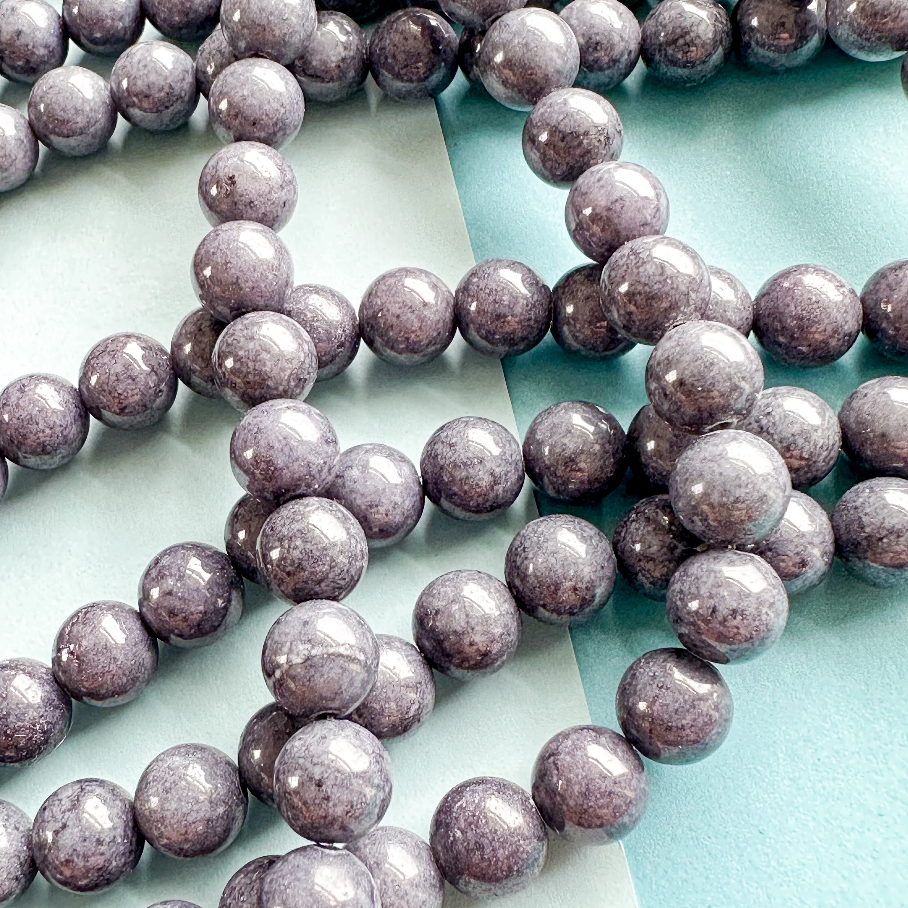 8mm Slate Blue Dyed Jade Rounds Strand - Image 3