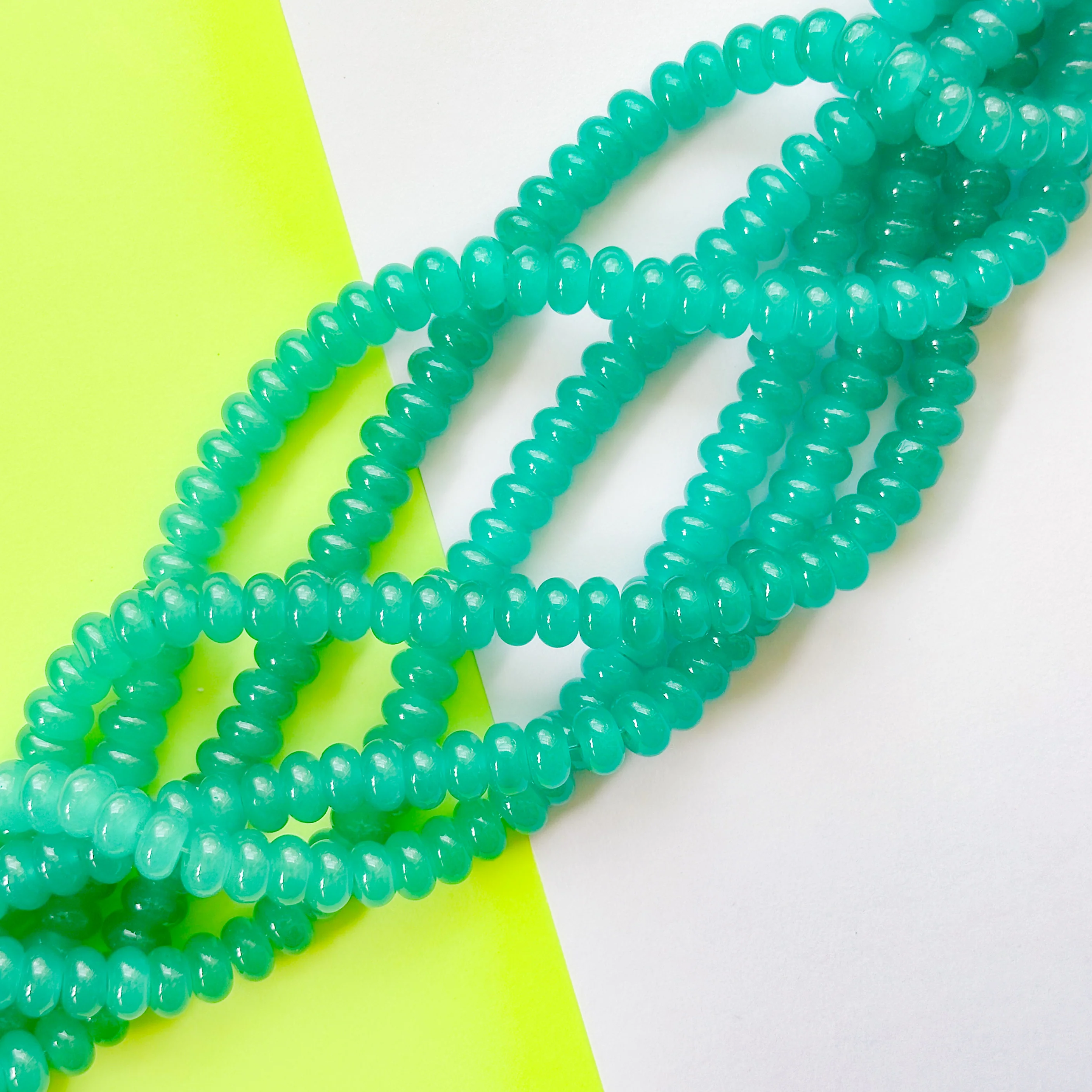 8mm Neon Turquoise Glass Rondelle Strand - Image 2