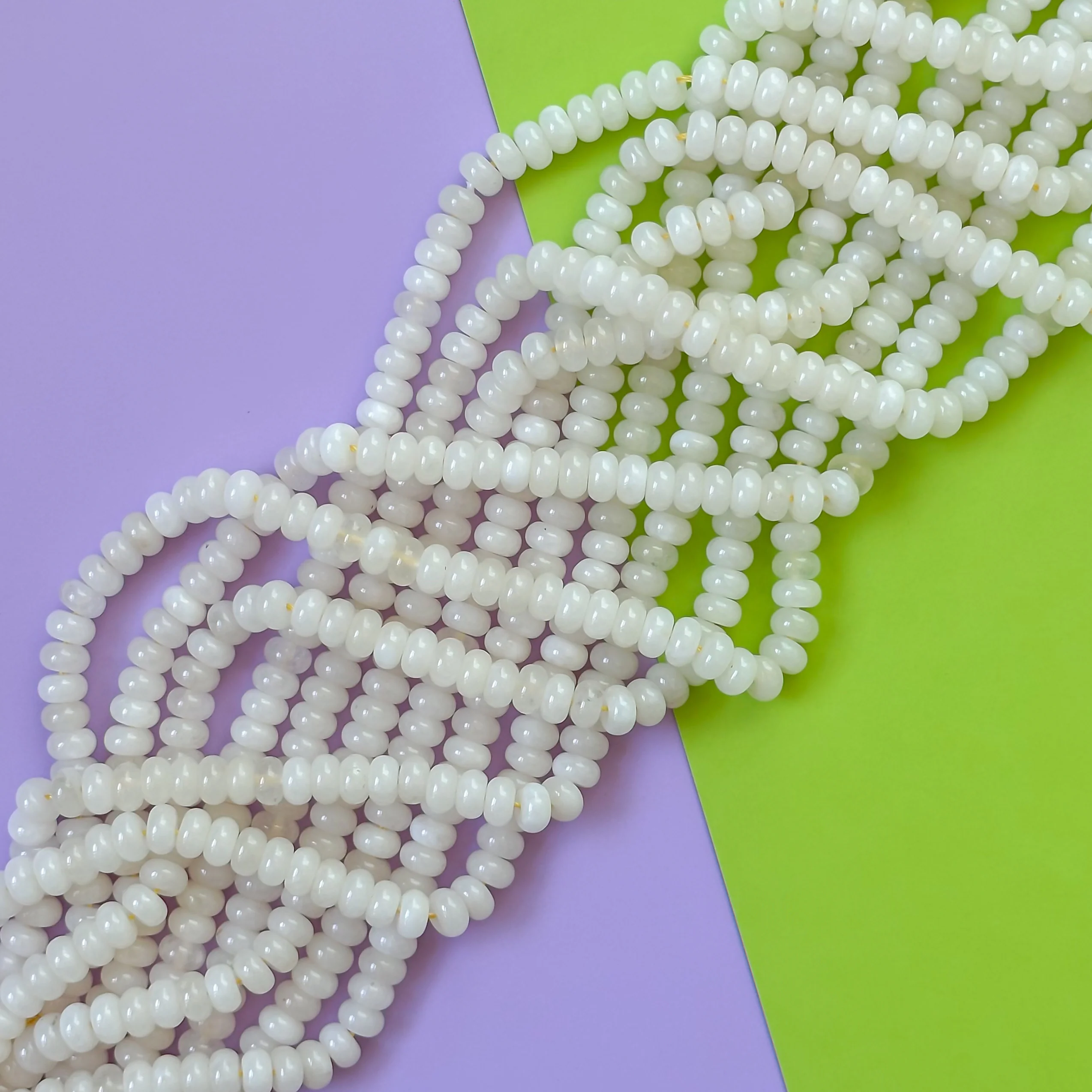 8mm Off White Smooth Dyed Jade Rondelle Strand - Image 3