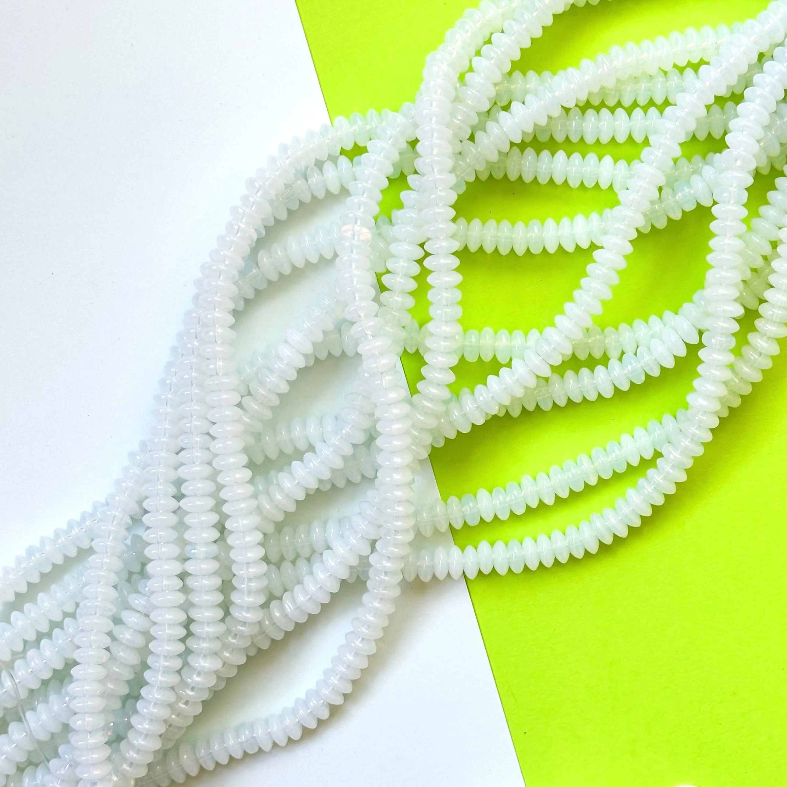 8mm Opalite White Glass Disc Saucer Strand - Image 2