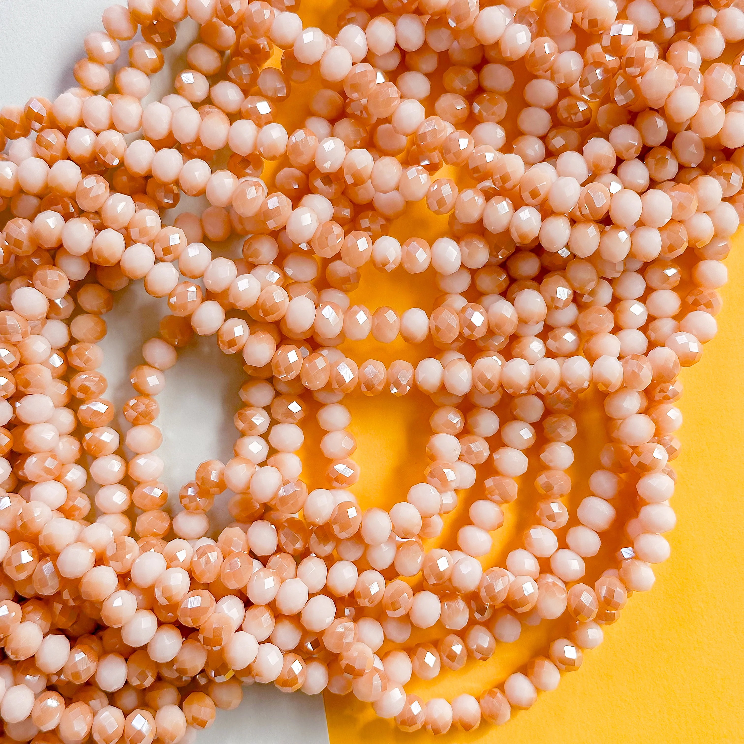 8mm Opaque Peach Two-Tone Crystal Rondelle Strand - Image 4
