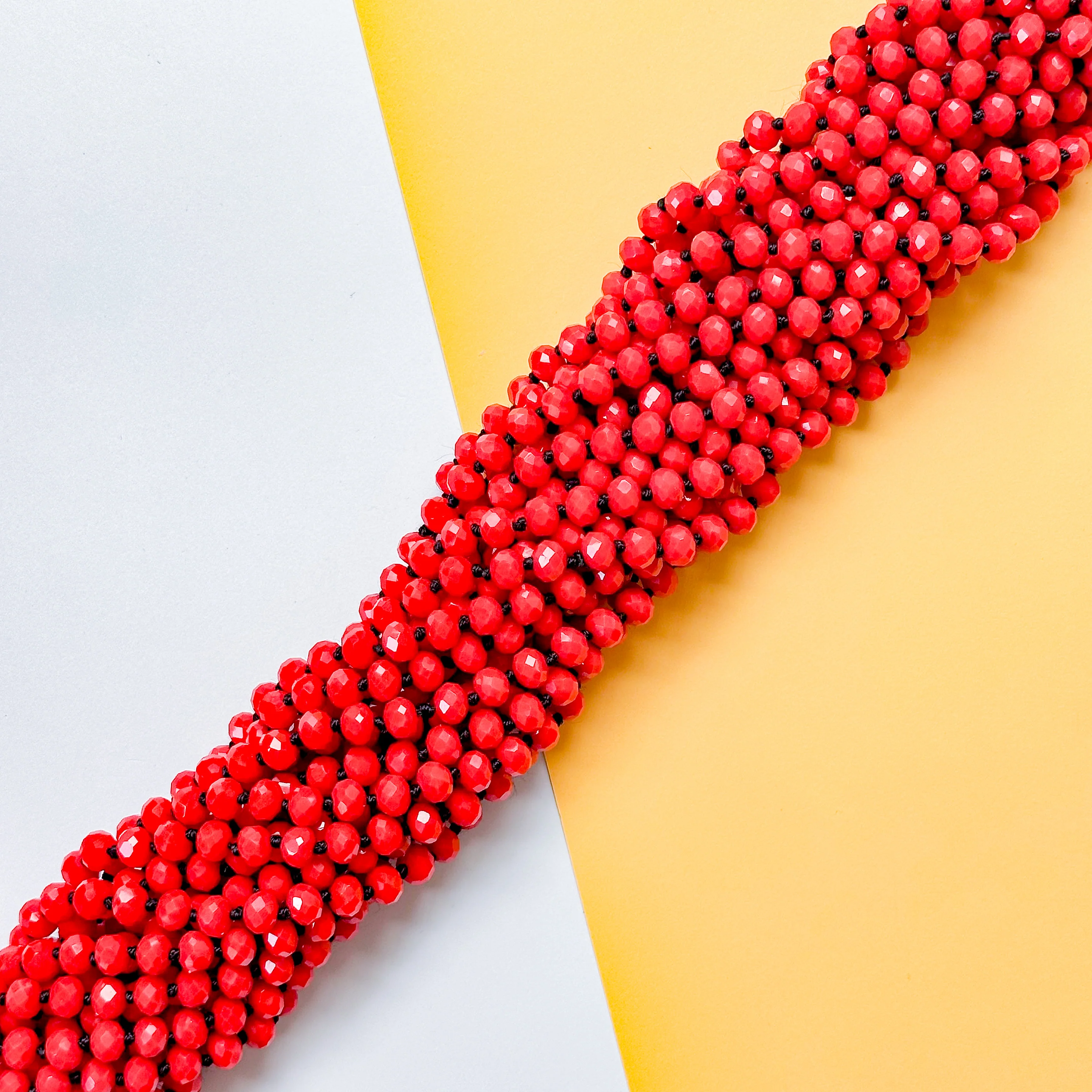 8mm Opaque Red Crystal Rondelle Long Knotted Loop