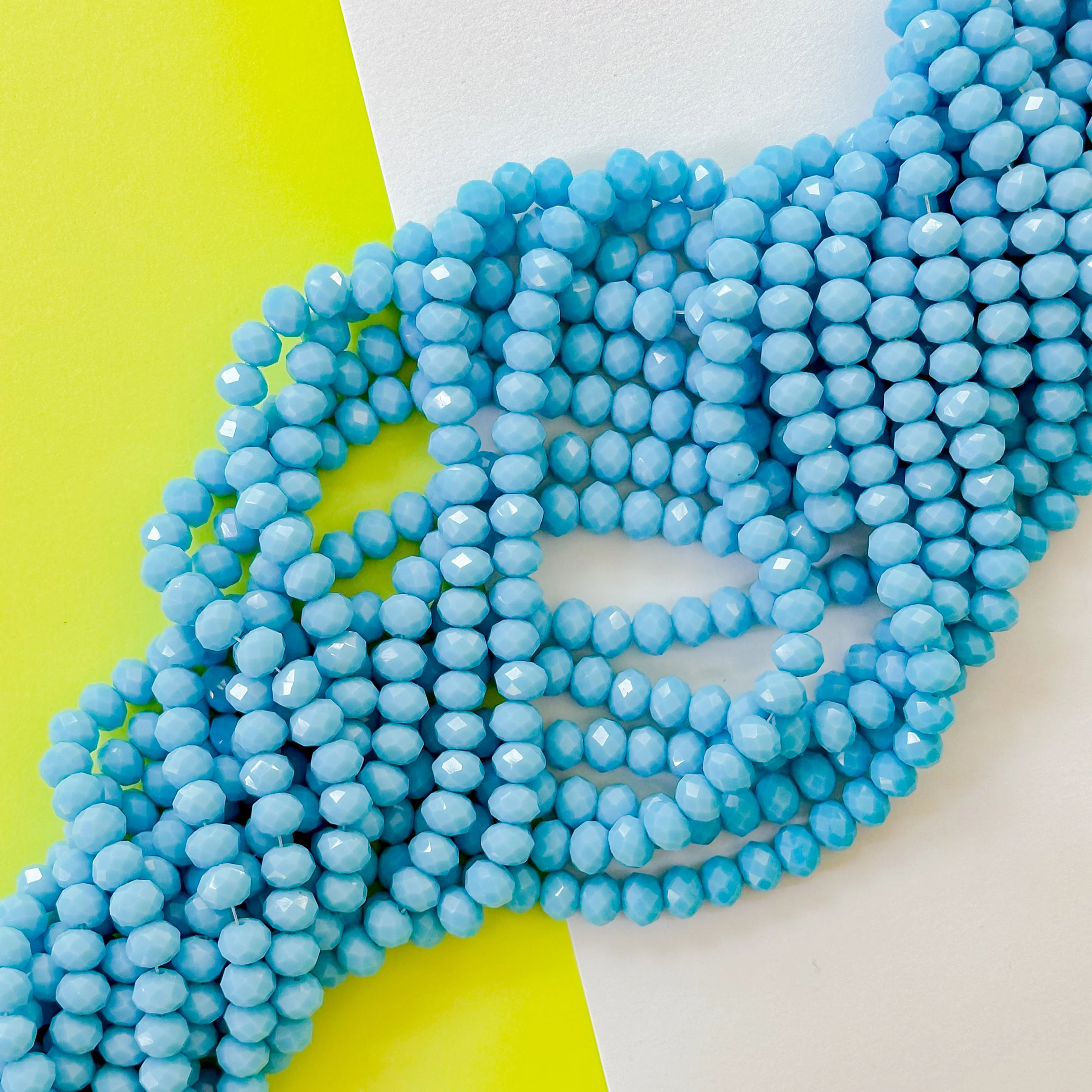 8mm Opaque Turquoise Blue Faceted Crystal Strand - Image 2