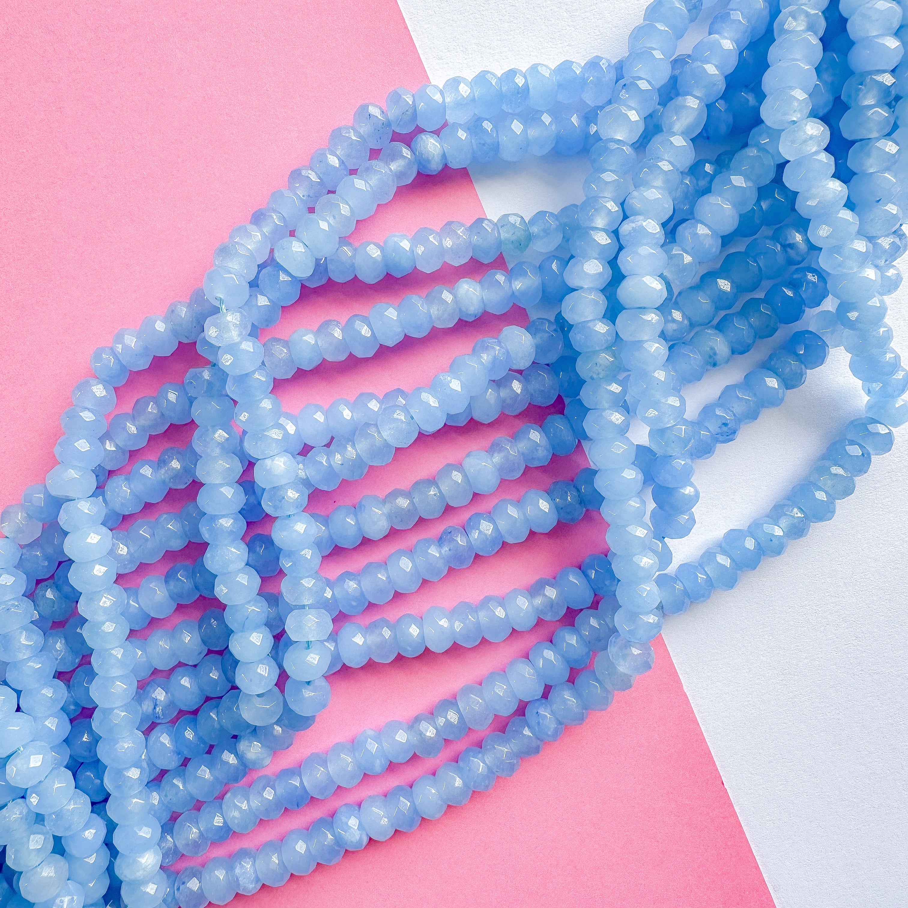 8mm Parisian Blue Faceted Dyed Jade Rondelle Strand - Image 2