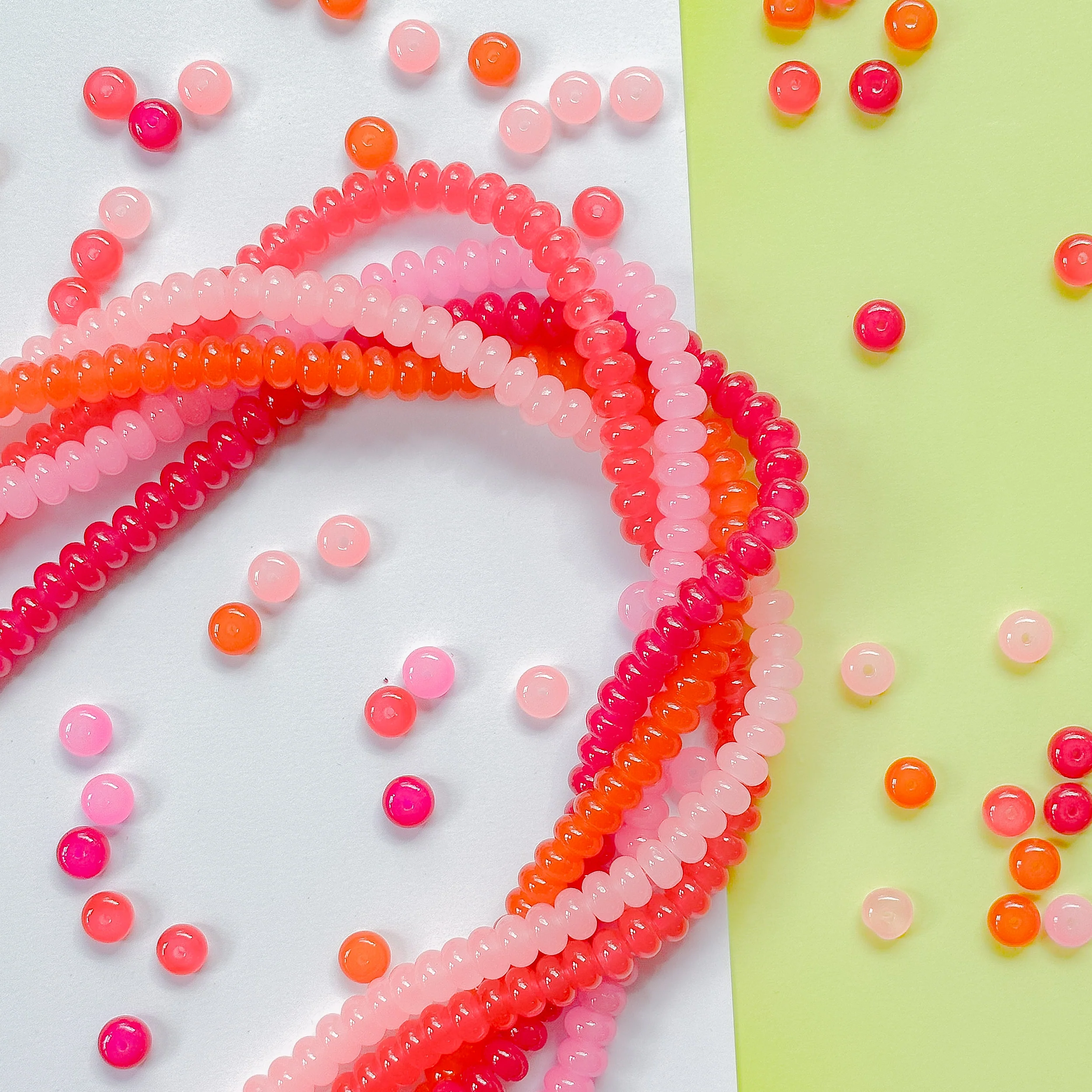 8mm Pink Pop Smooth Glass Rondelle 5 Strand Bundle - Image 5