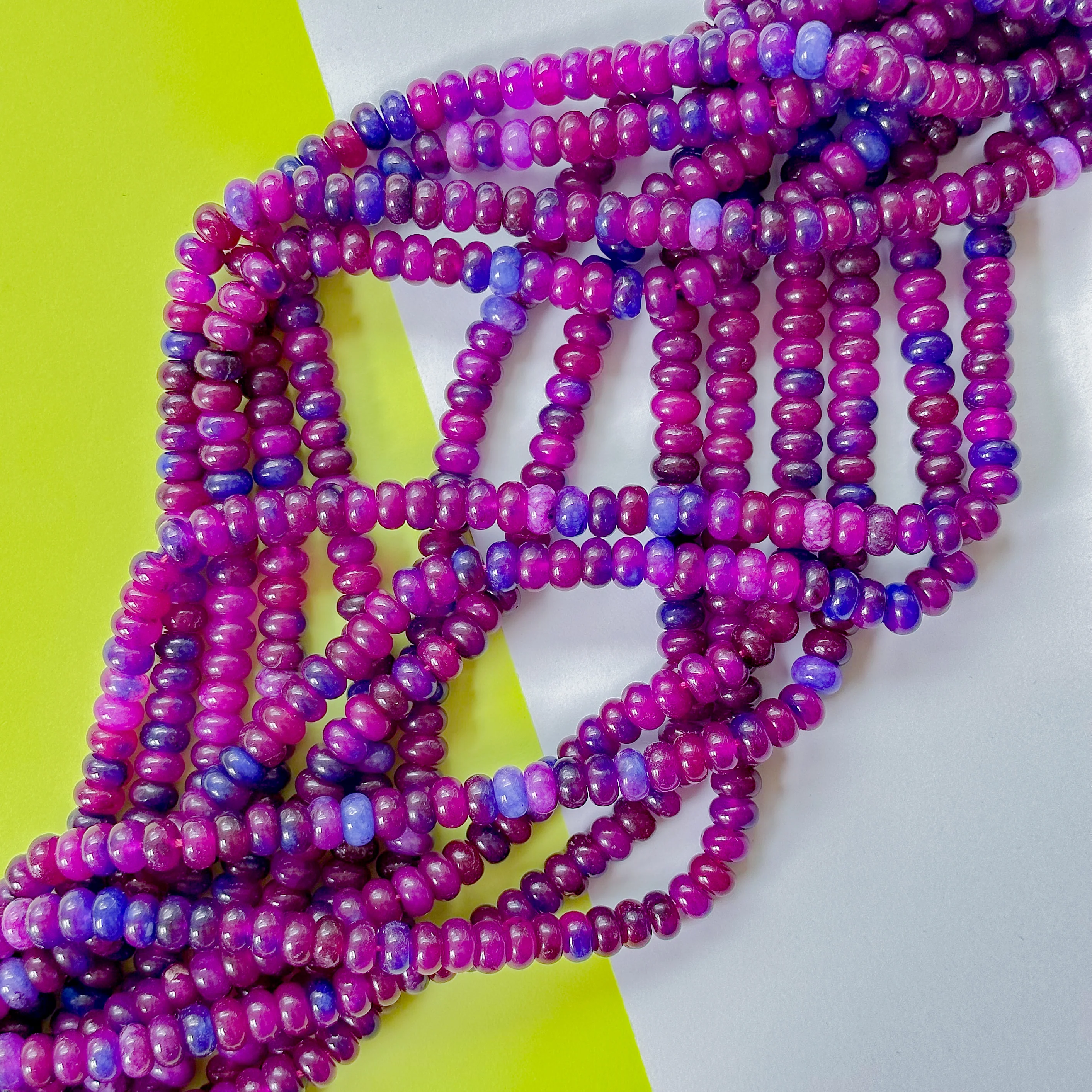 8mm Purple Party Smooth Dyed Jade Rondelle Strand - Image 2