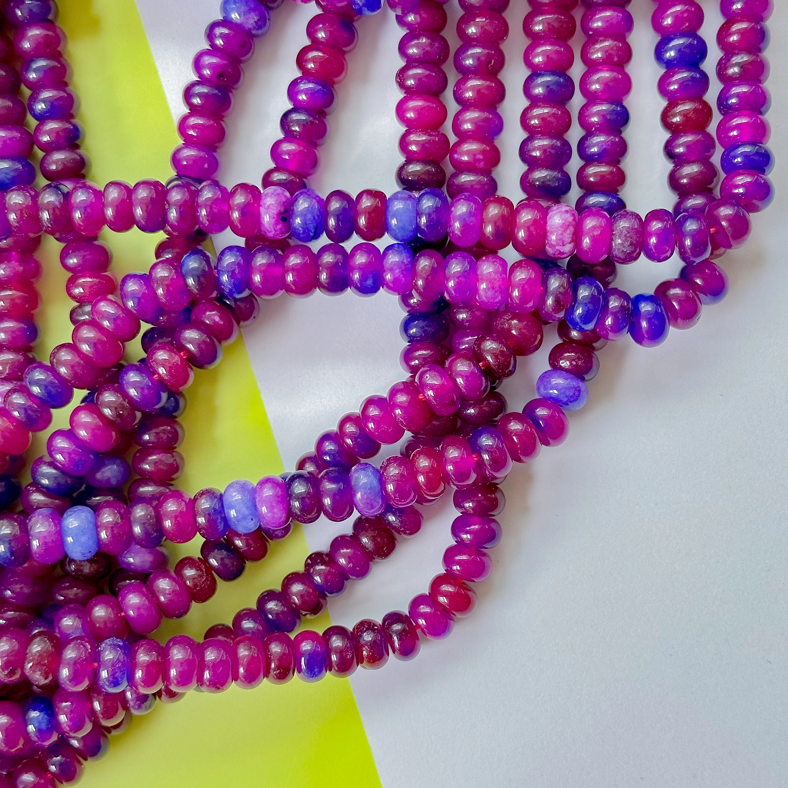 8mm Purple Party Smooth Dyed Jade Rondelle Strand - Image 4