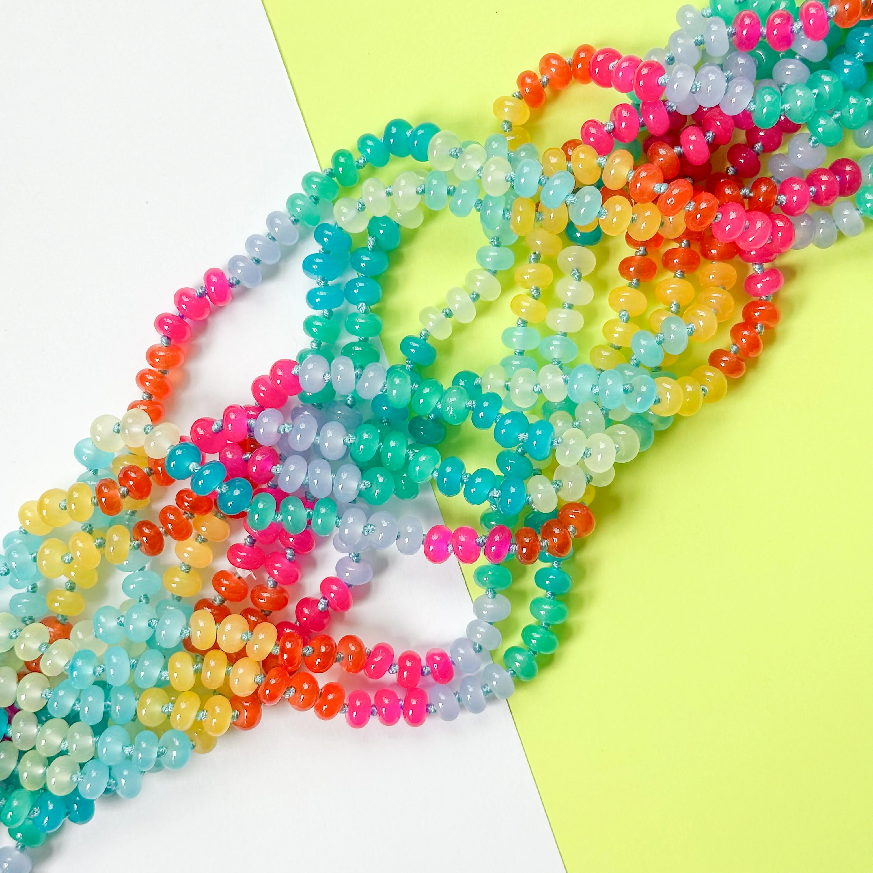 8mm Rainbow Brights Smooth Dyed Jade Rondelle Knotted Strand - Costa Blend - Image 3