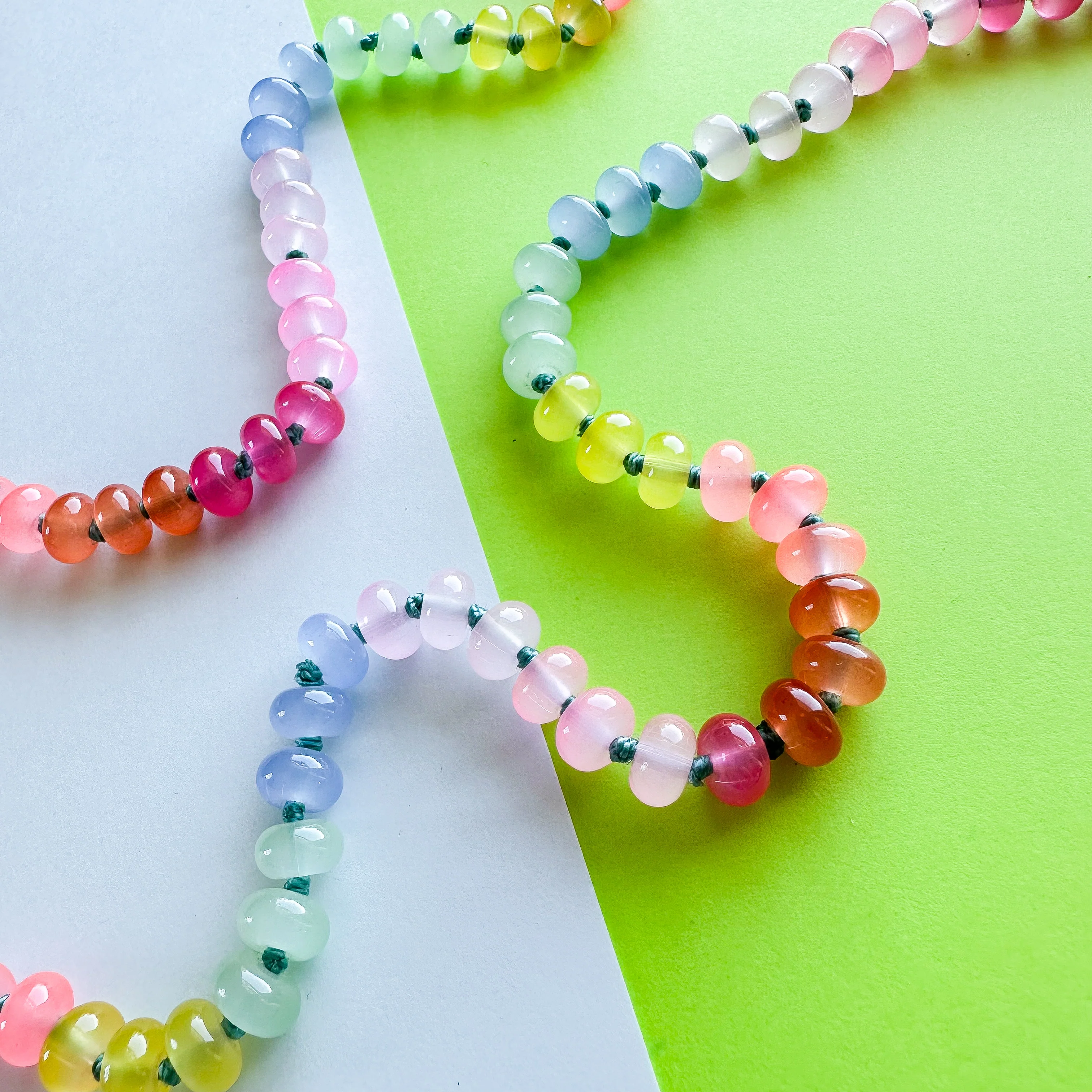 8mm Rainbow Candy Smooth Dyed Jade Rondelle Long Knotted Loop - Image 5