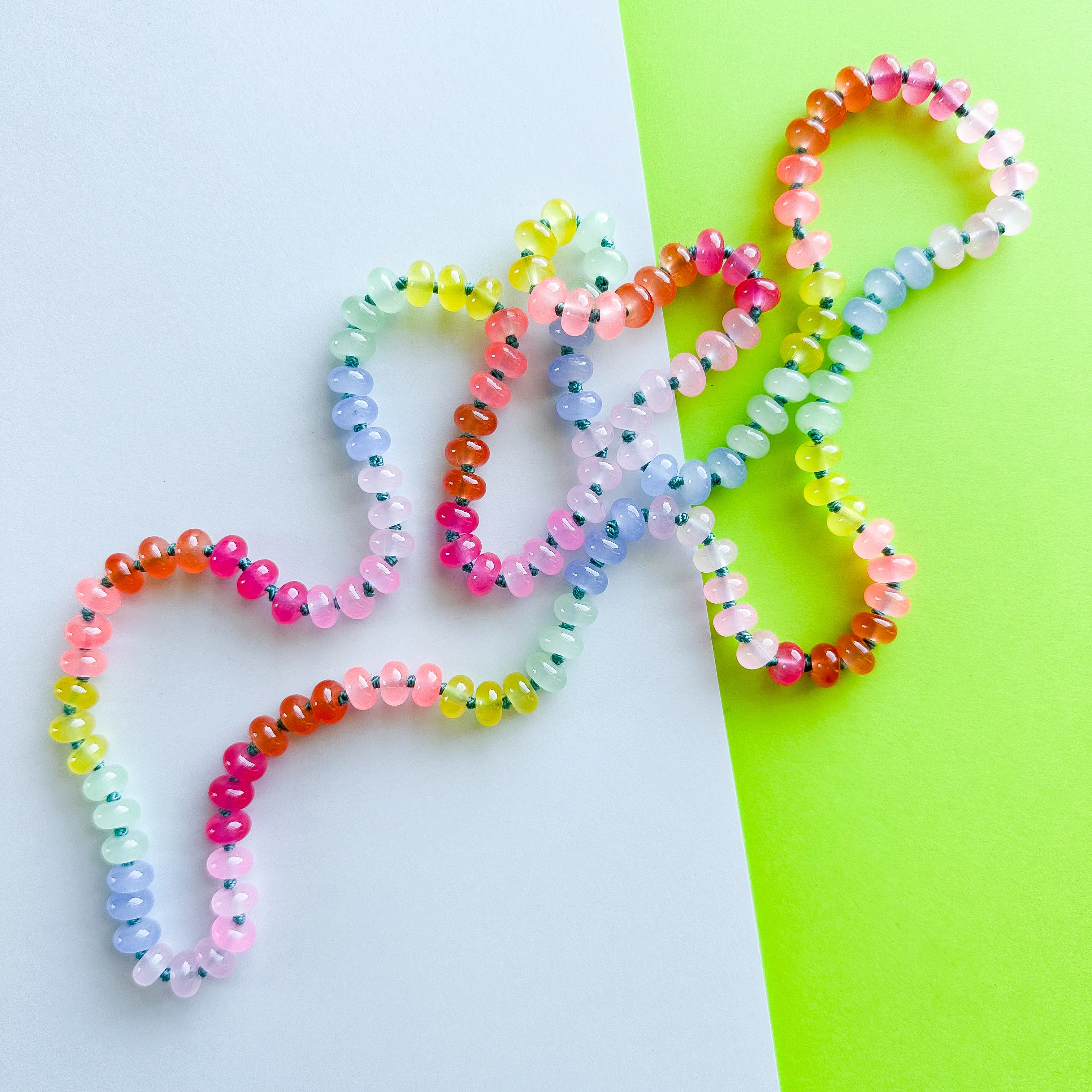 8mm Rainbow Candy Smooth Dyed Jade Rondelle Long Knotted Loop - Image 6