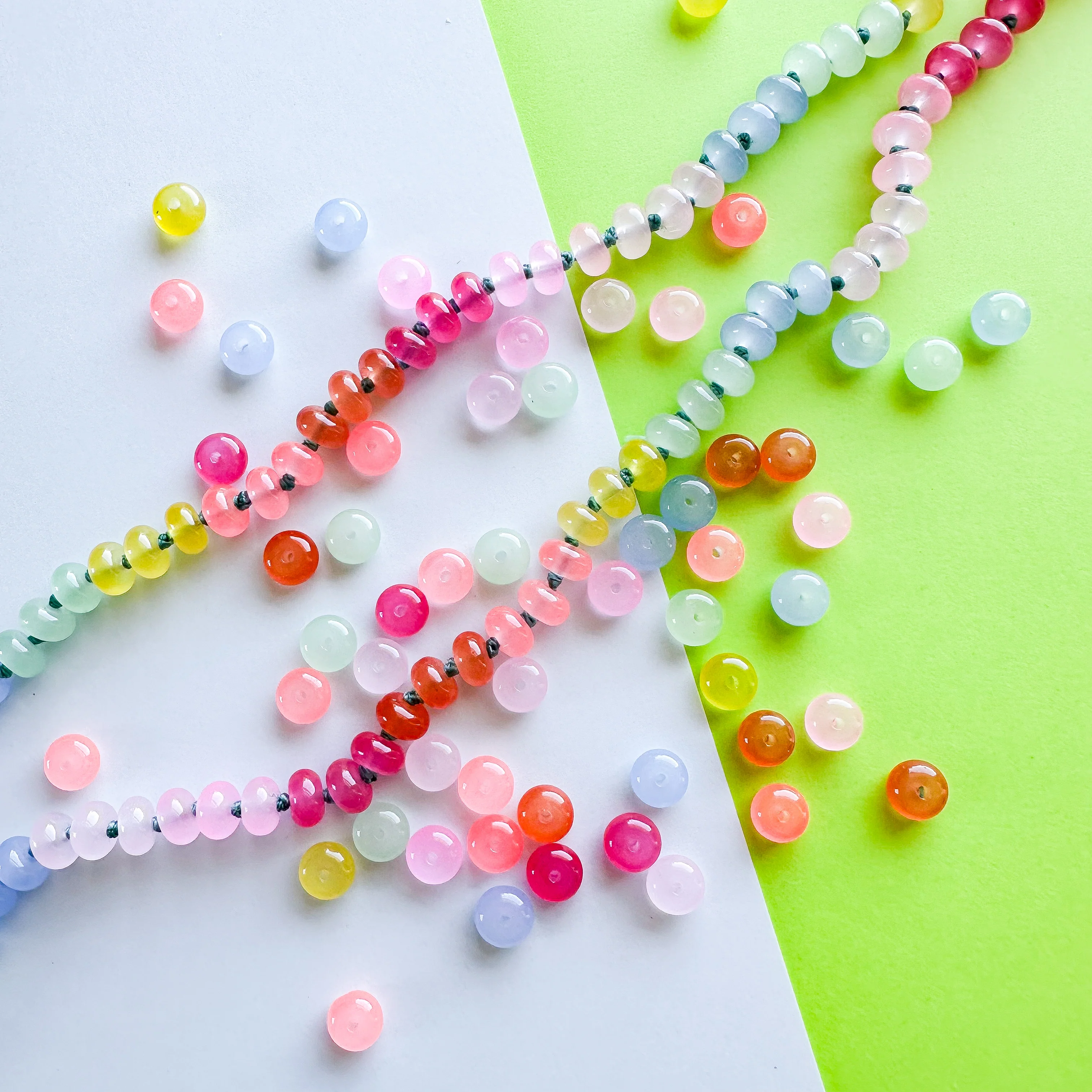 8mm Rainbow Candy Smooth Dyed Jade Rondelle Long Knotted Loop - Image 7