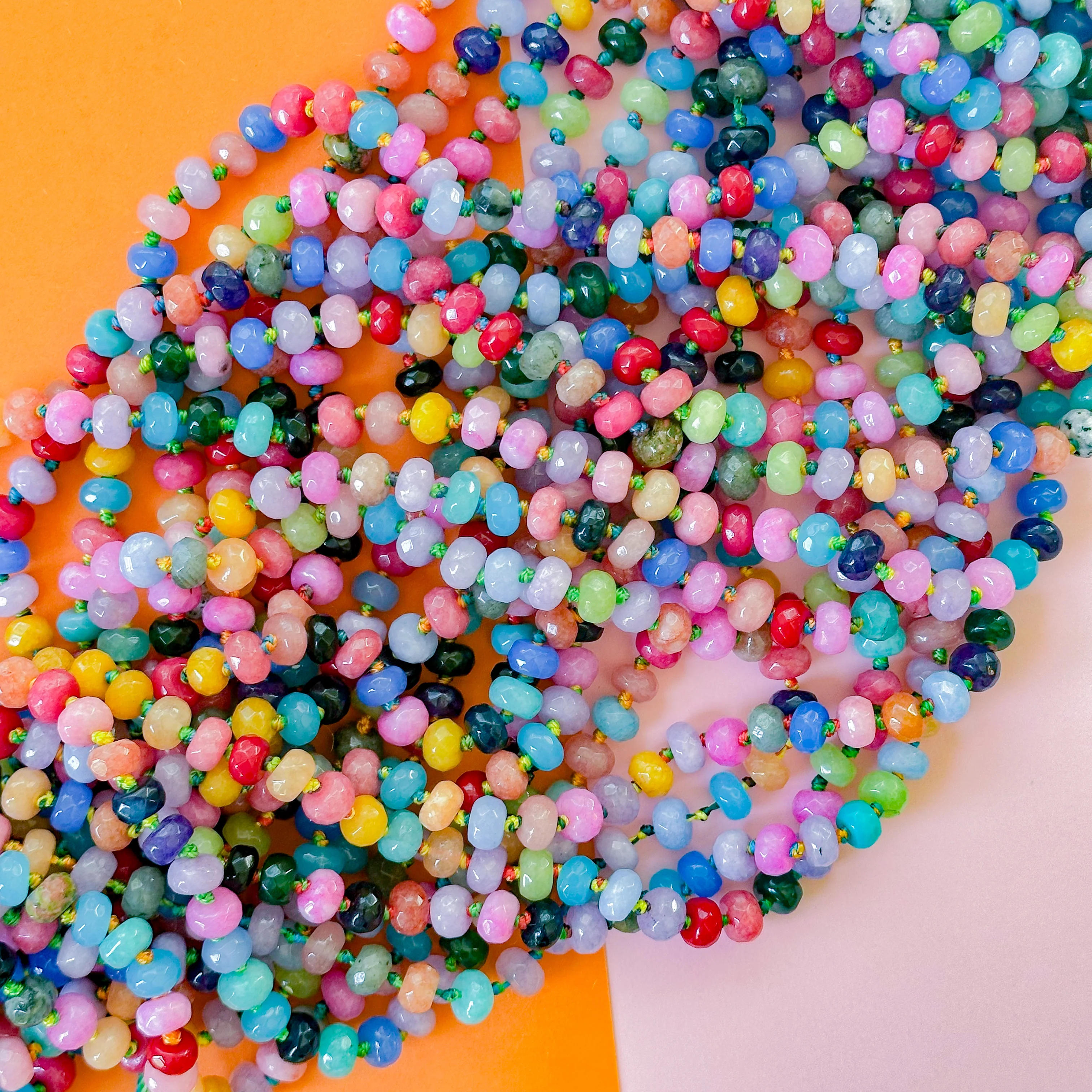 8mm Rainbow Faceted Rondelle Knotted Strand - Confetti Blend - Image 4