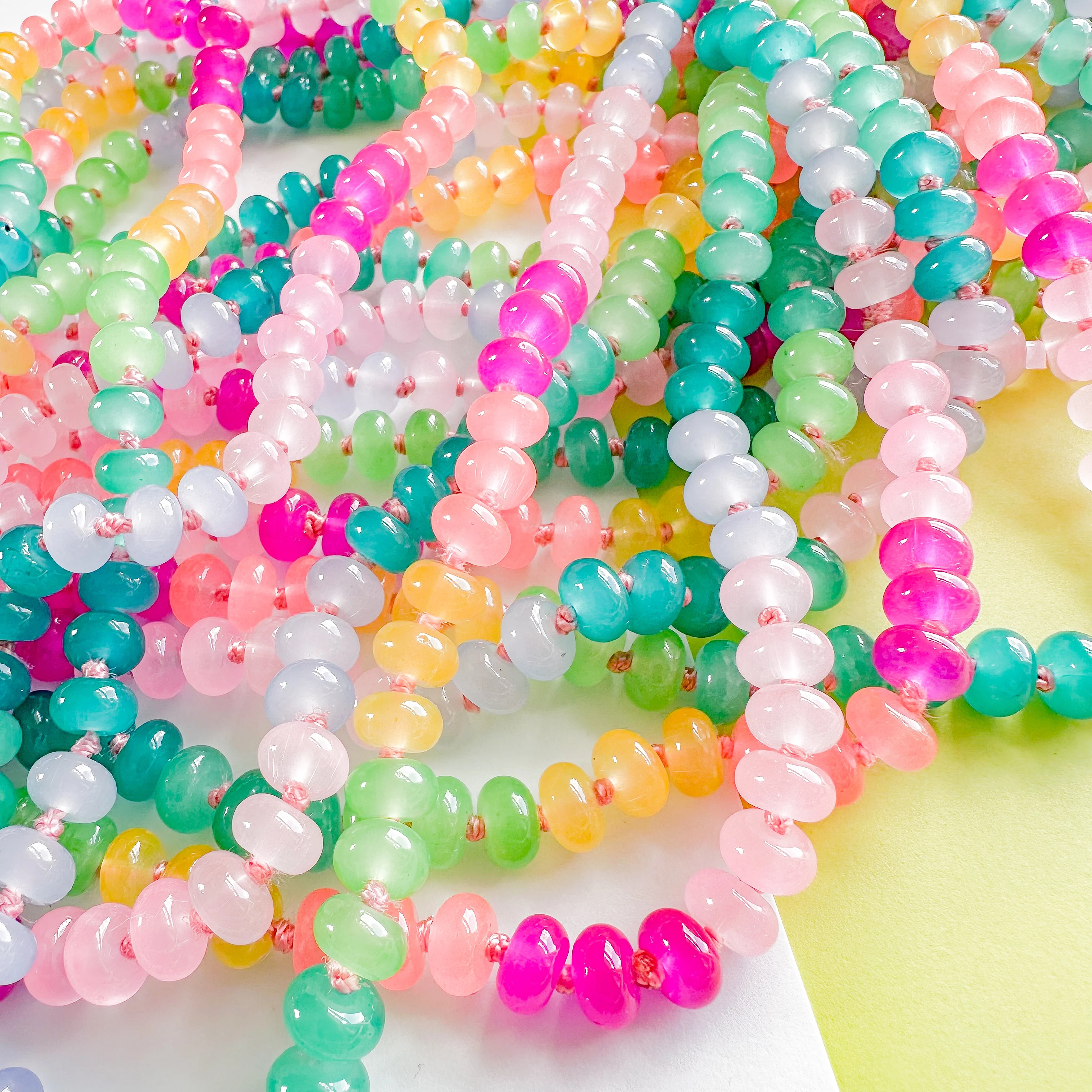 8mm Rainbow Tropical Smooth Dyed Jade Rondelle Long Knotted Loop - Image 5