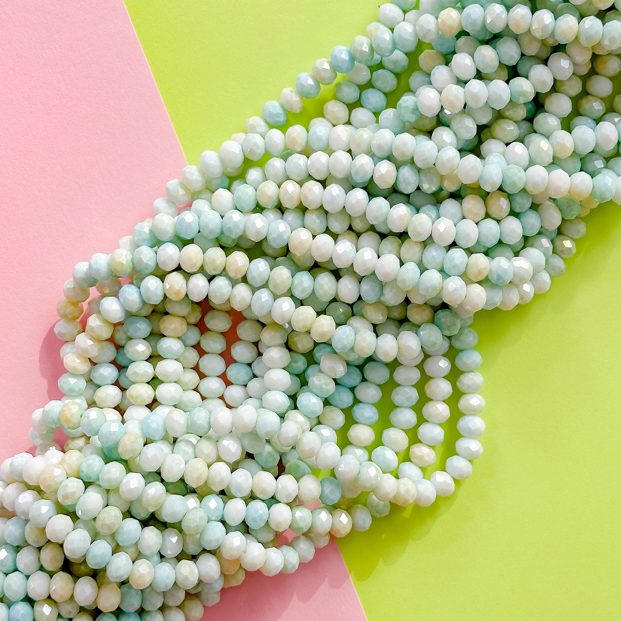 8mm Sea Mist Swirl Diamond Crystal Rondelle Strand - Image 2