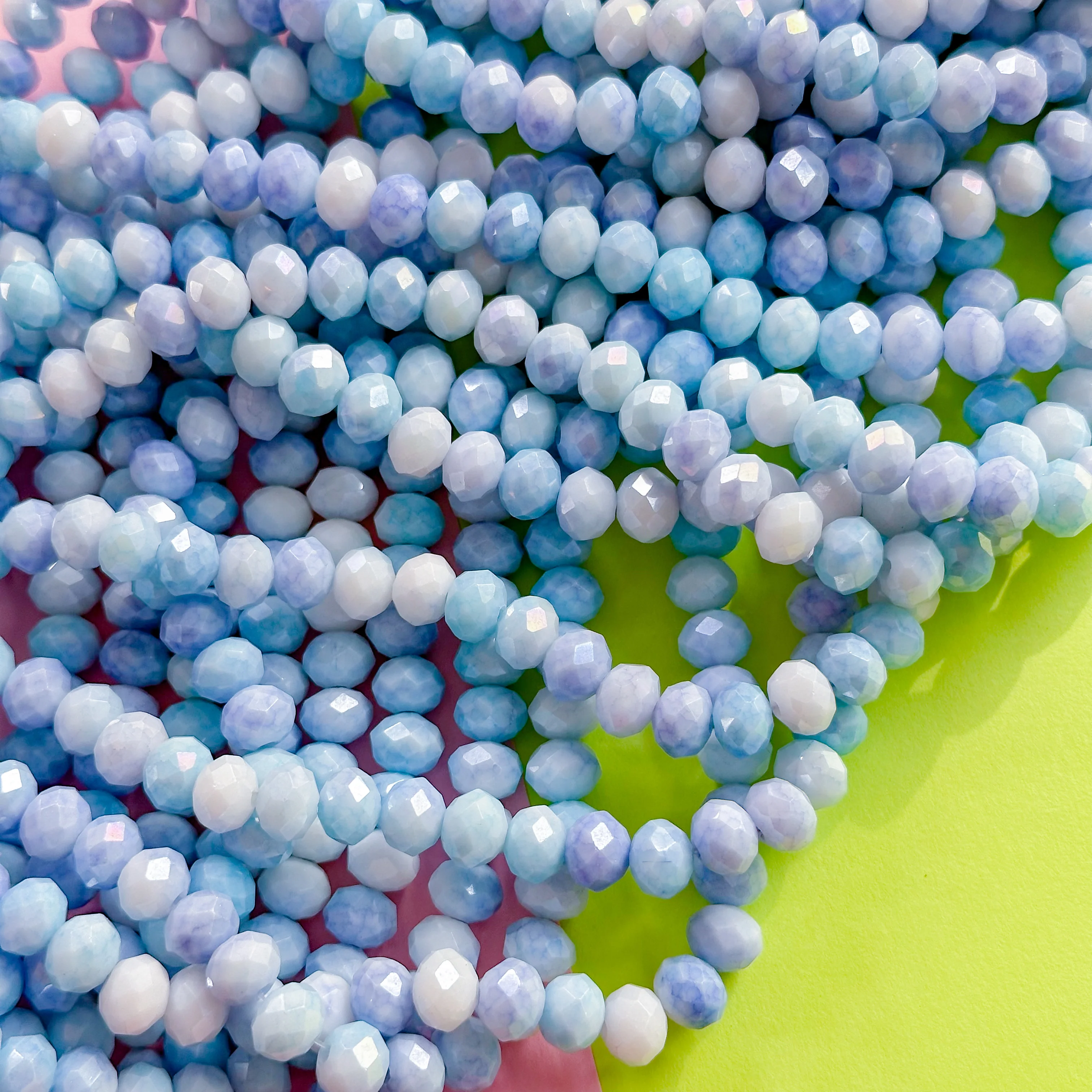 8mm Sky Blue Swirl Diamond Crystal Rondelle Strand - Image 3