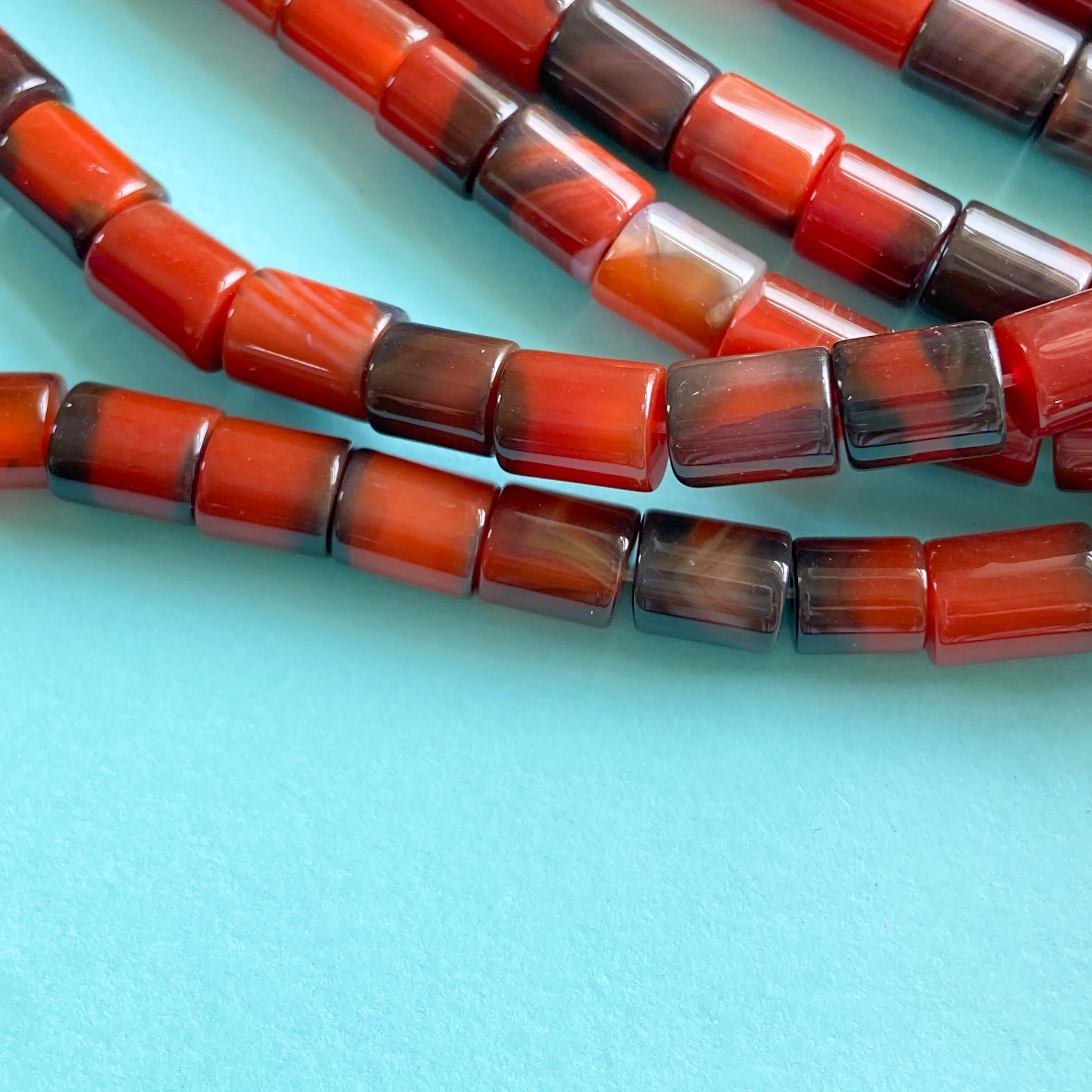 8mm Smooth Blackened Carnelian Barrel Cylinder Strand - Image 3