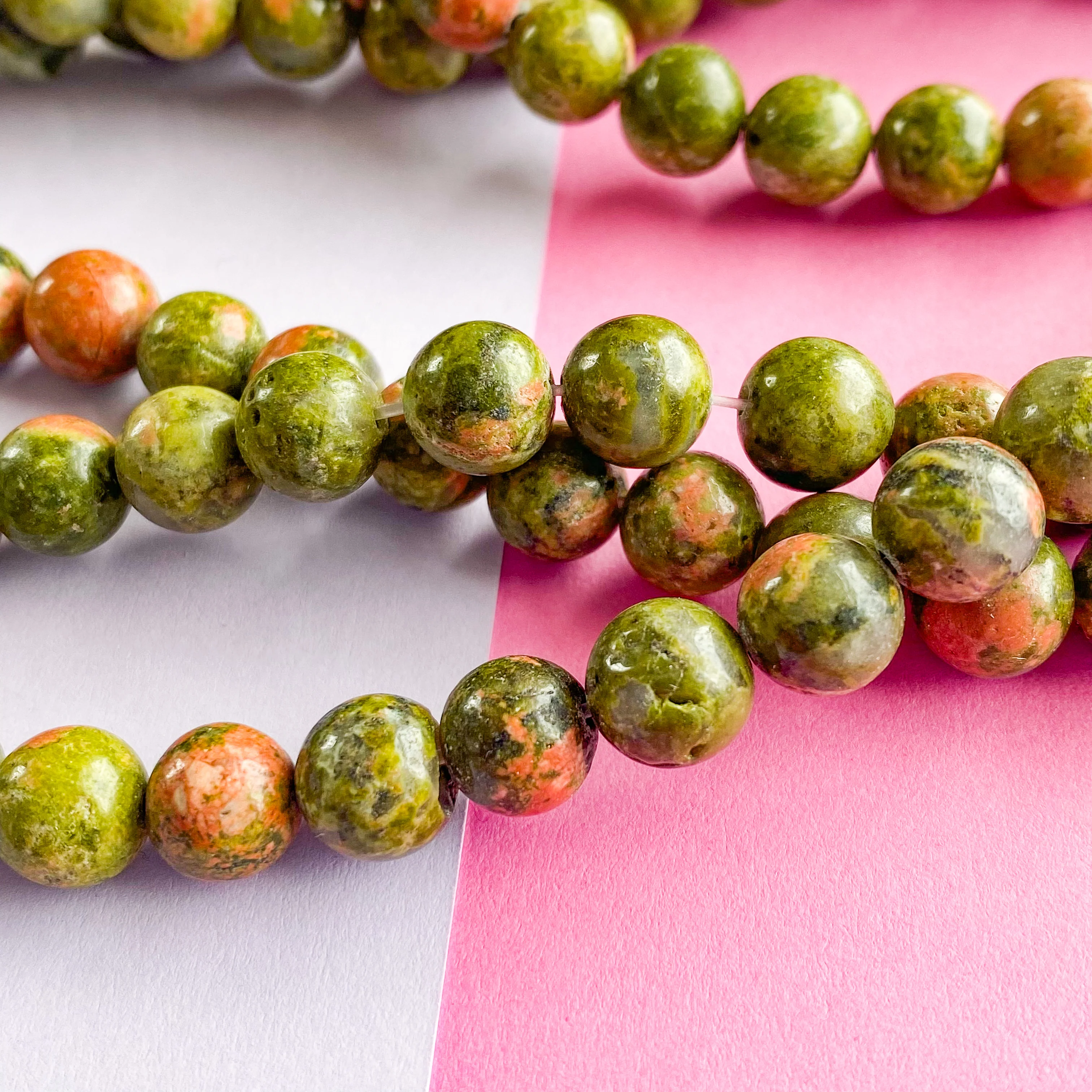 8mm Smooth Unakite Jasper Rounds Strand - Image 3