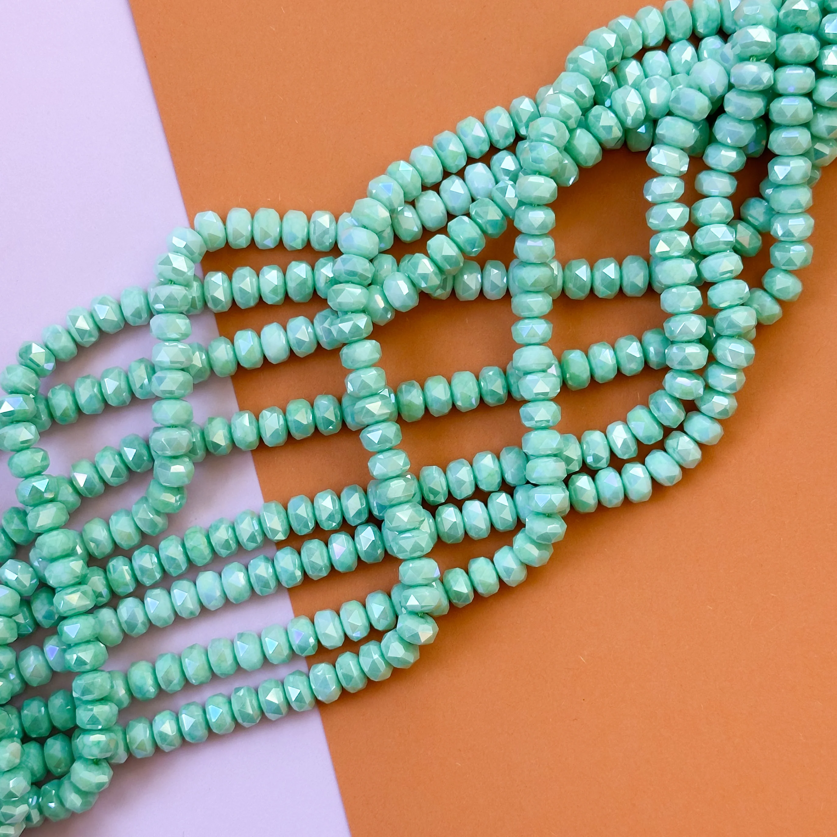 8mm Spearmint Swirl Fancy Faceted Crystal Rondelle Strand - Image 3
