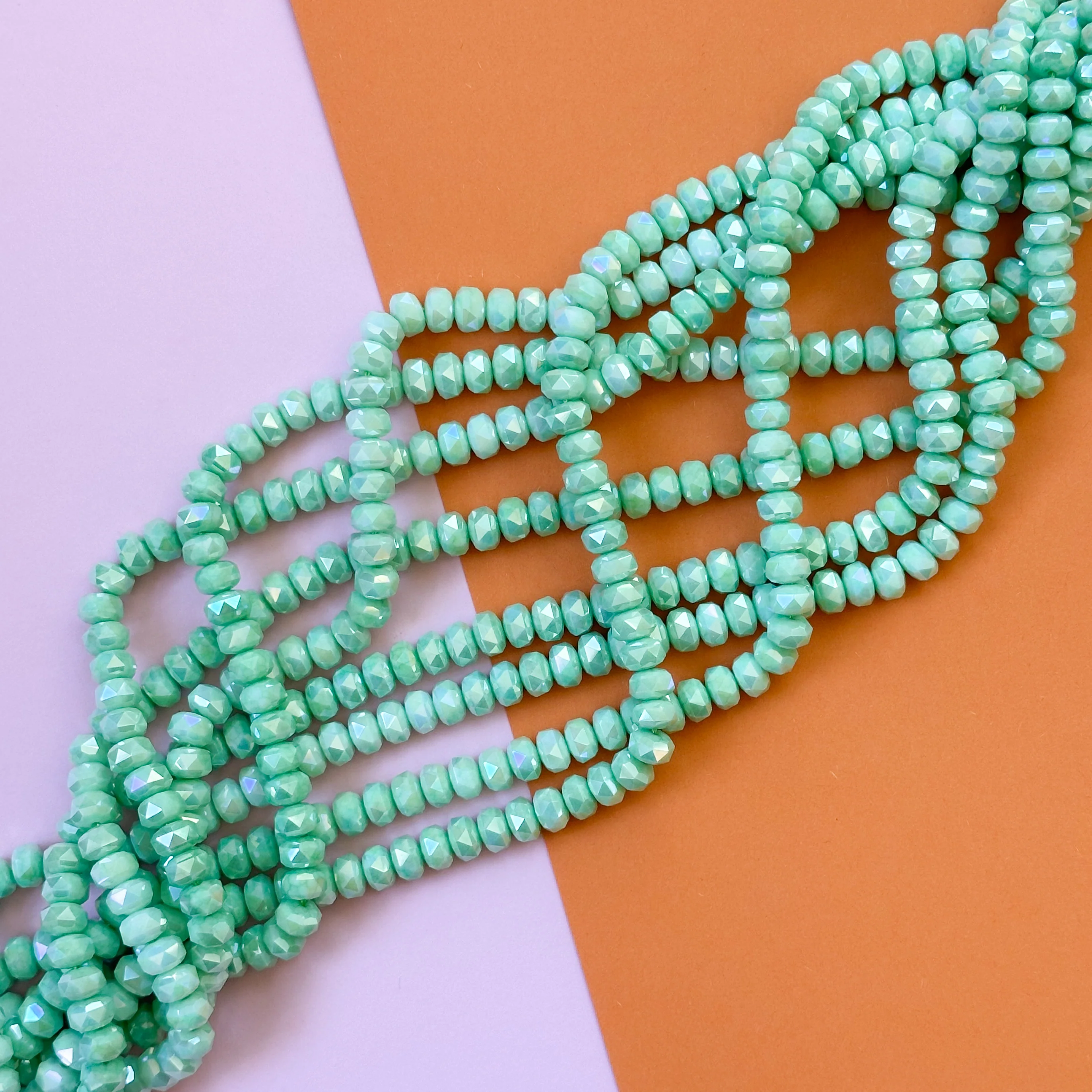 8mm Spearmint Swirl Fancy Faceted Crystal Rondelle Strand - Image 4