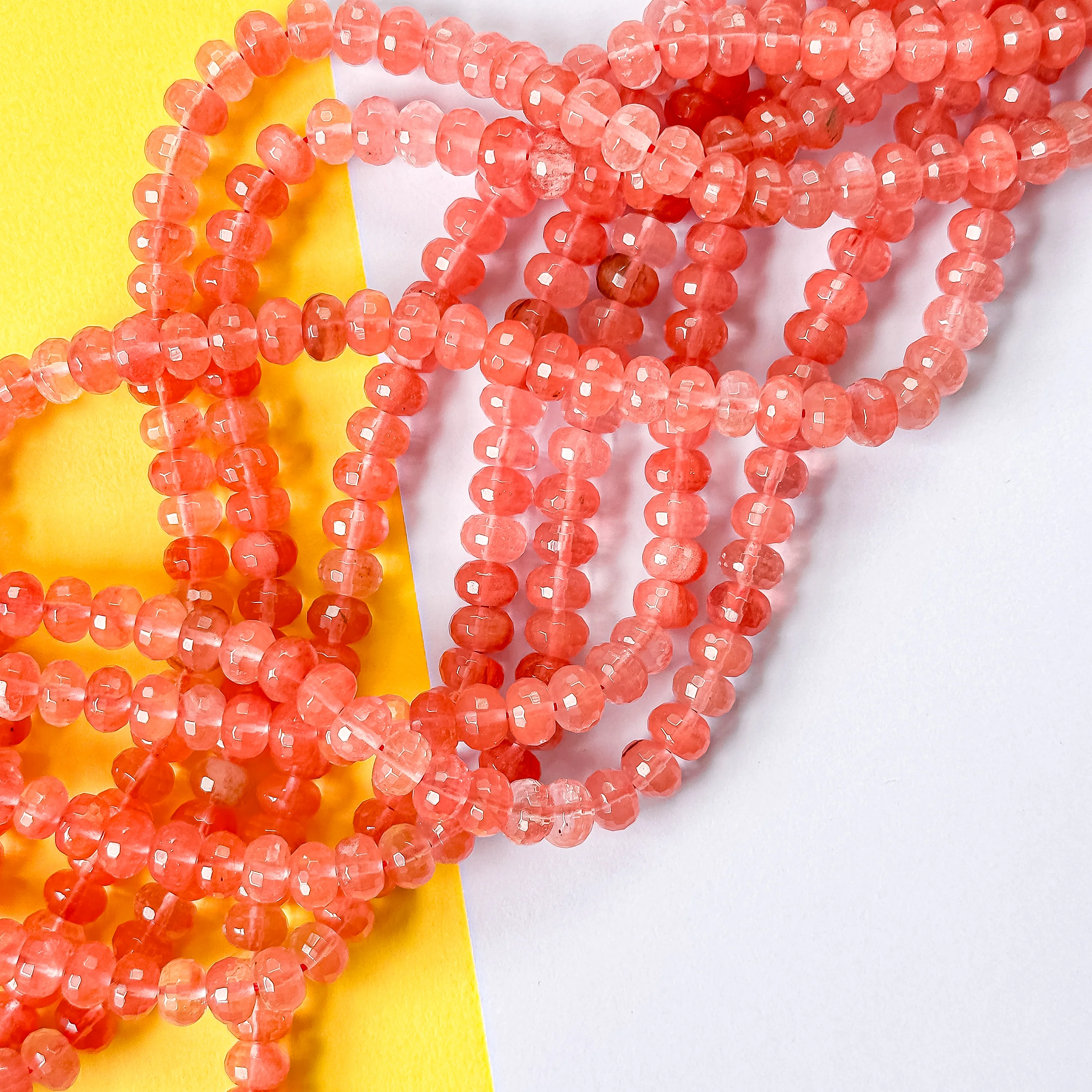 8mm Strawberry Quartz Dyed Faceted Rondelle Strand - Image 3