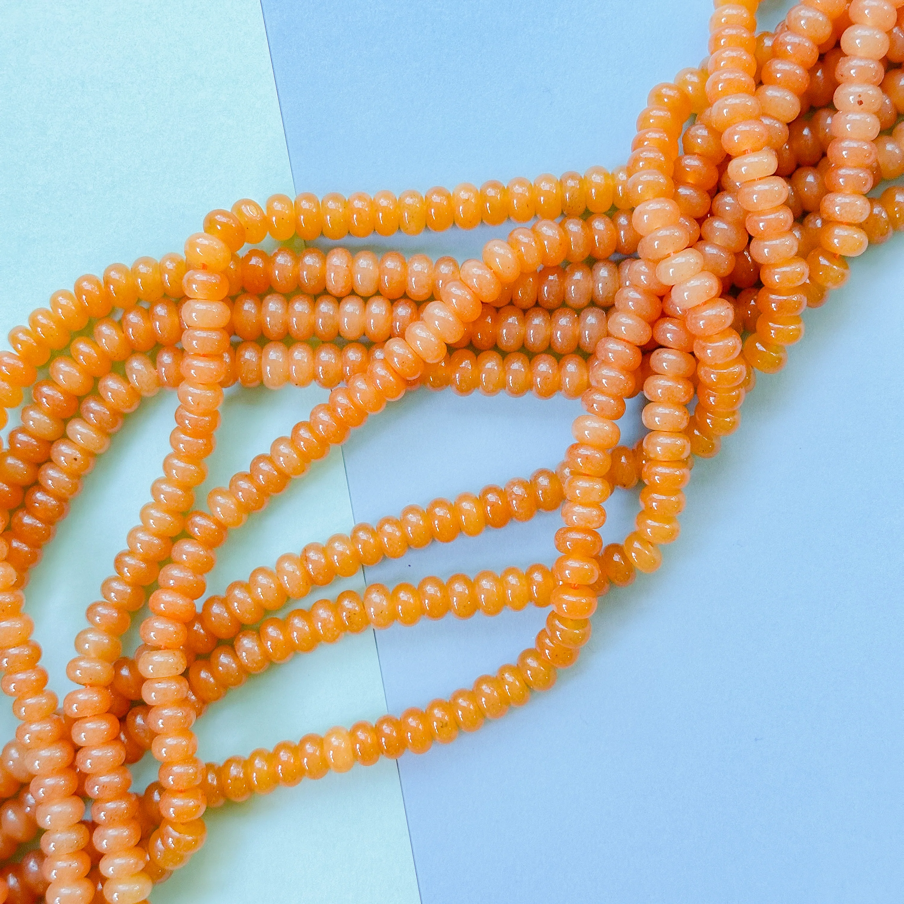 8mm Valencia Orange Smooth Dyed Jade Rondelle Strand - Image 2