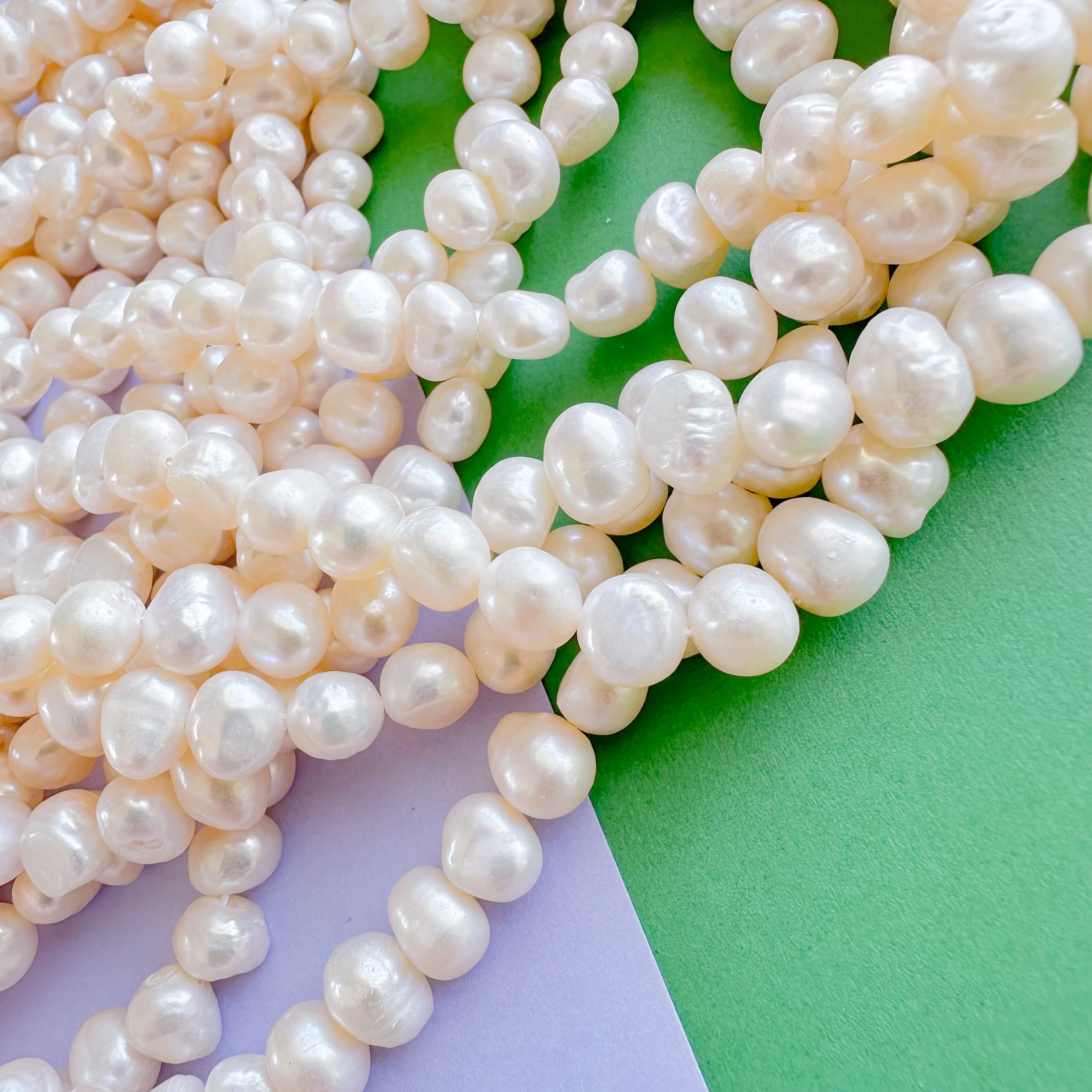 8mm White Potato Pearl Freshwater Pearl Strand - Image 4