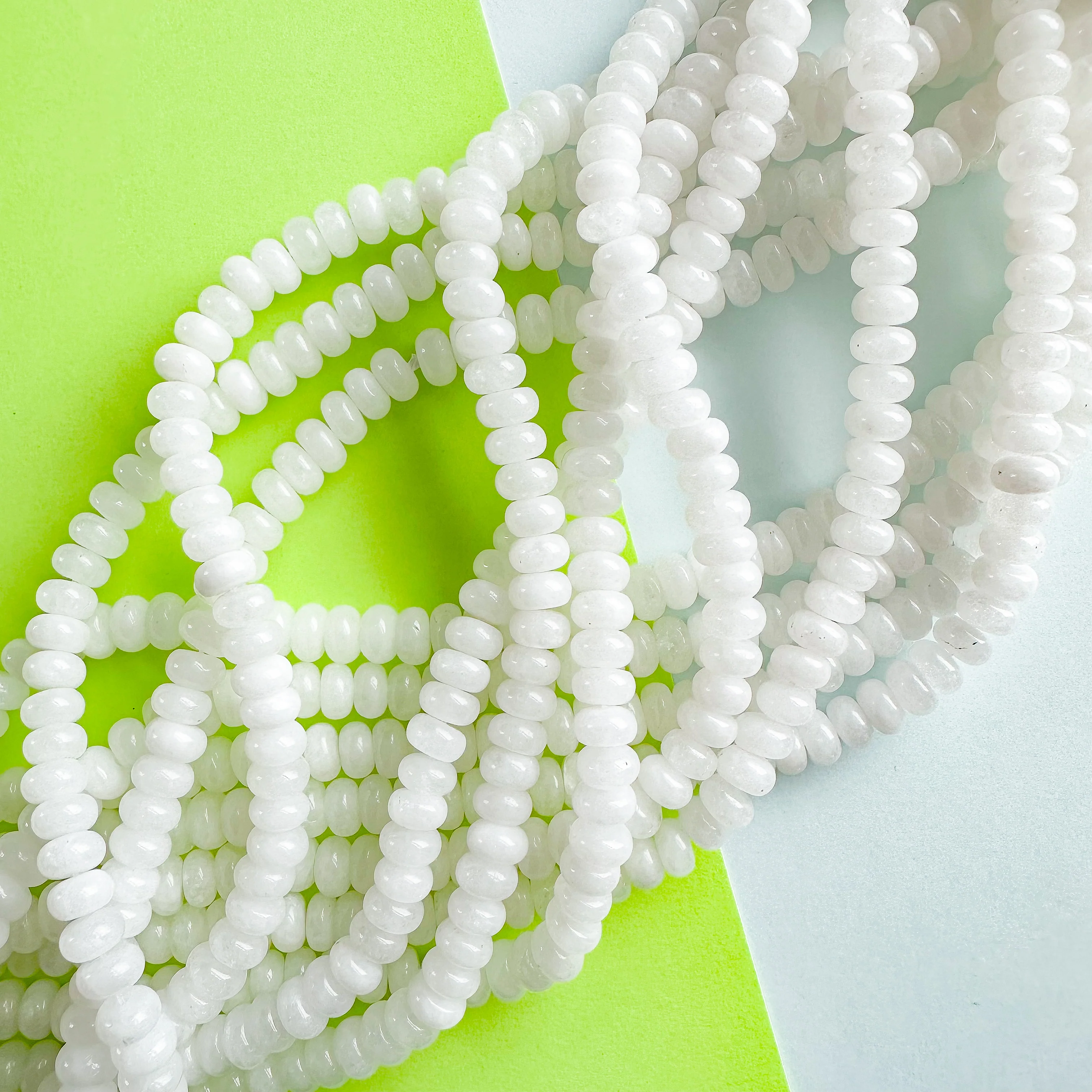 8mm White Smooth Dyed Jade Rondelle Strand - Image 2