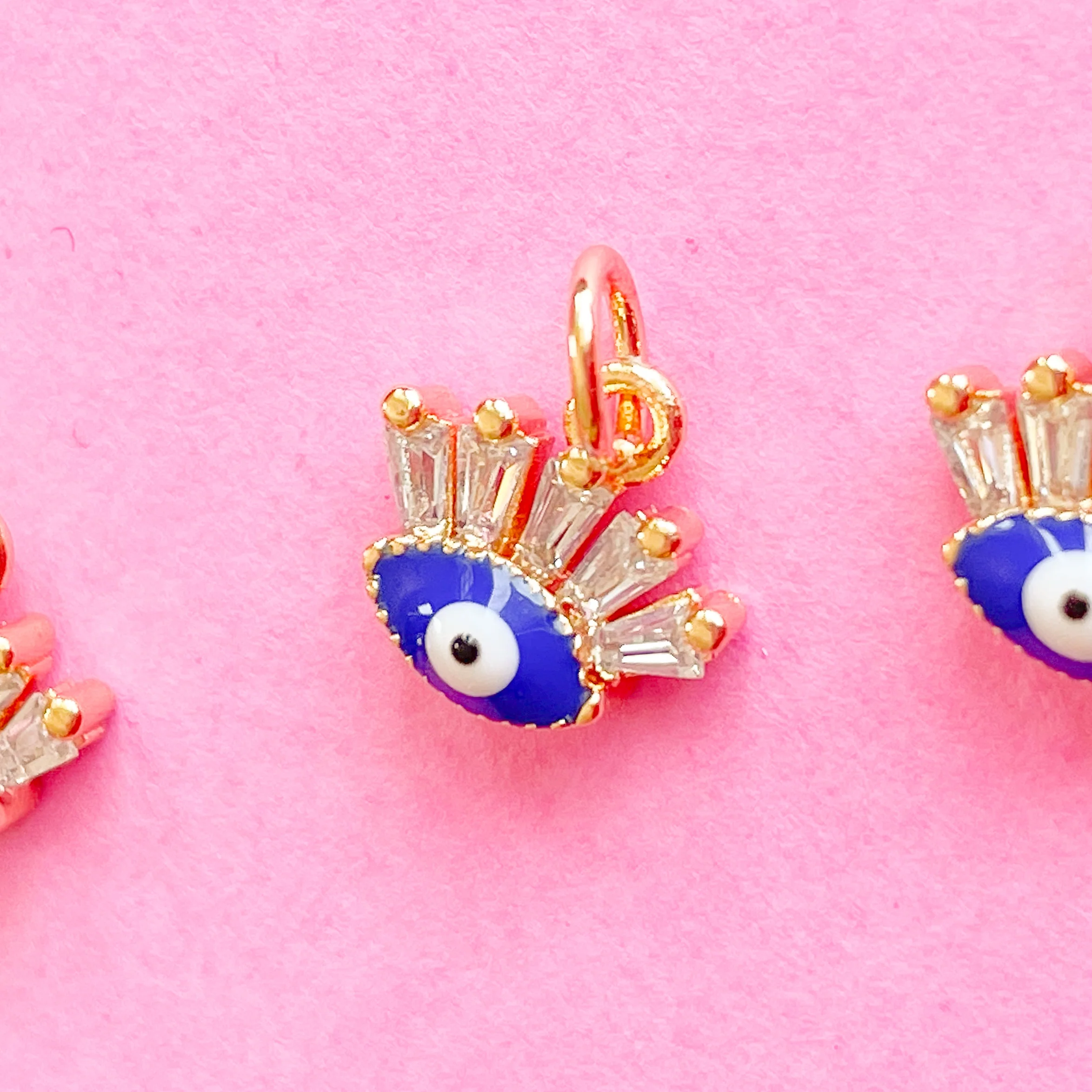 10mm Blue + White Long Lash Evil Eye Gold Plated Charm - Image 2