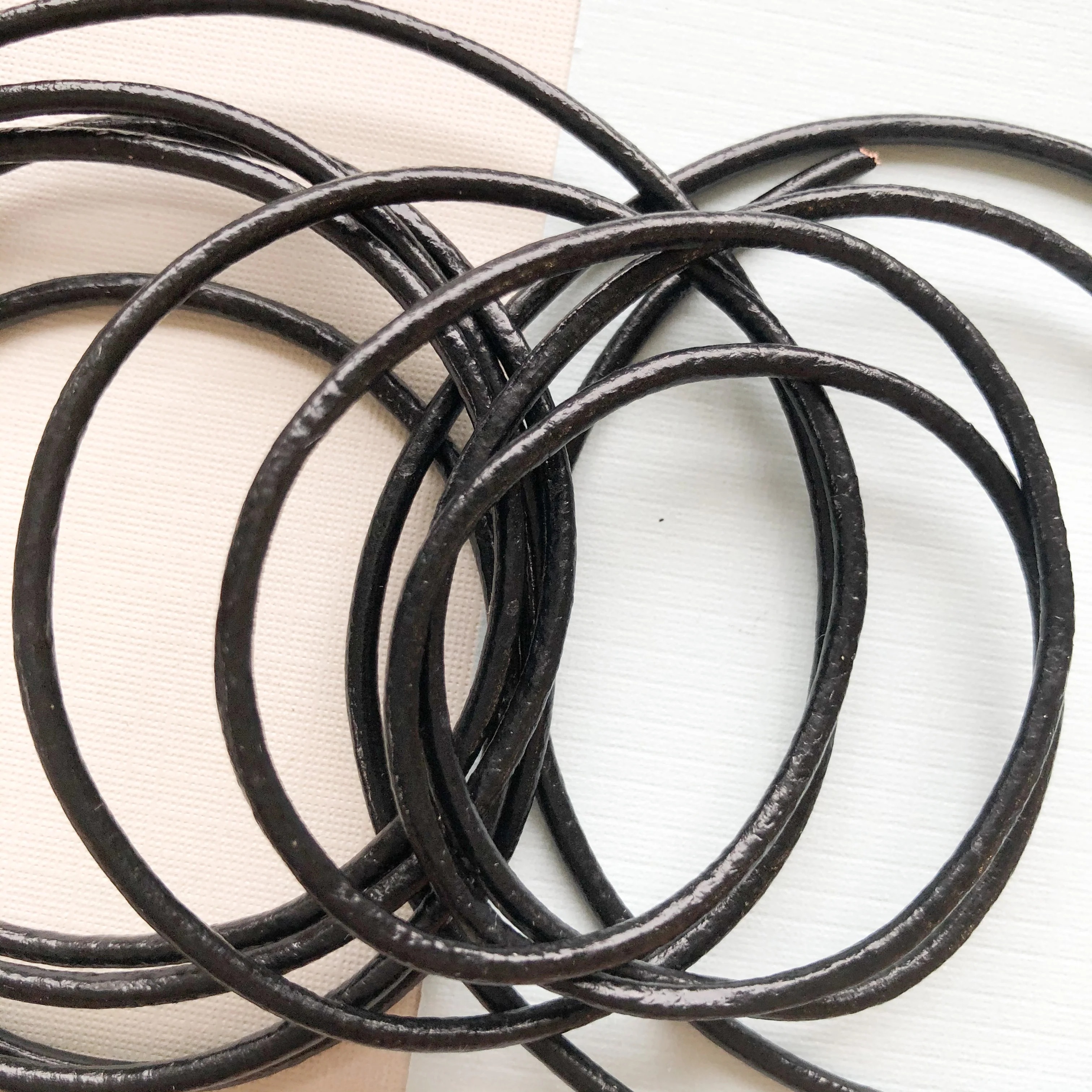 2mm Black Round Leather Cord - 6' - Image 2