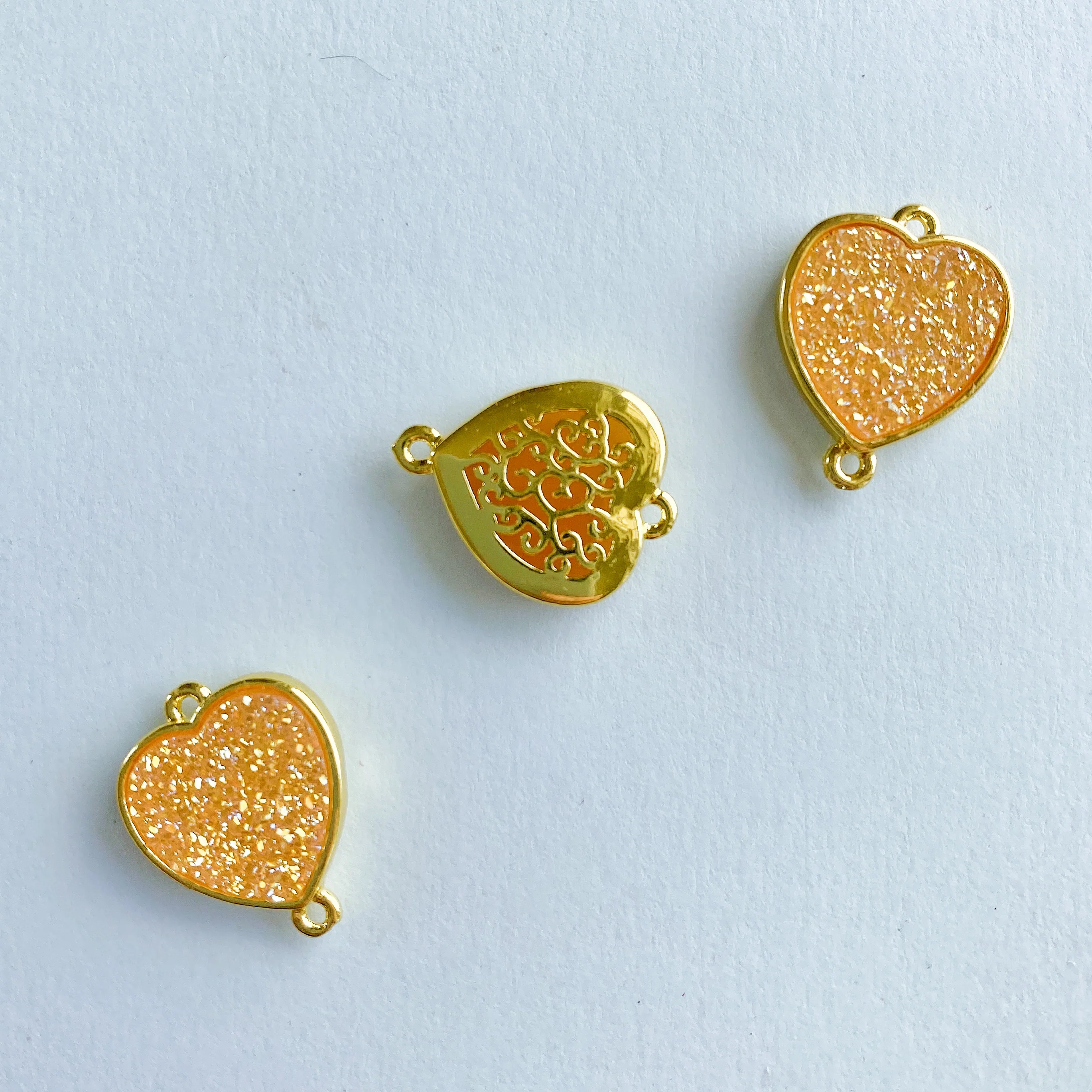20mm Peach Druzy Heart Connector - Image 2