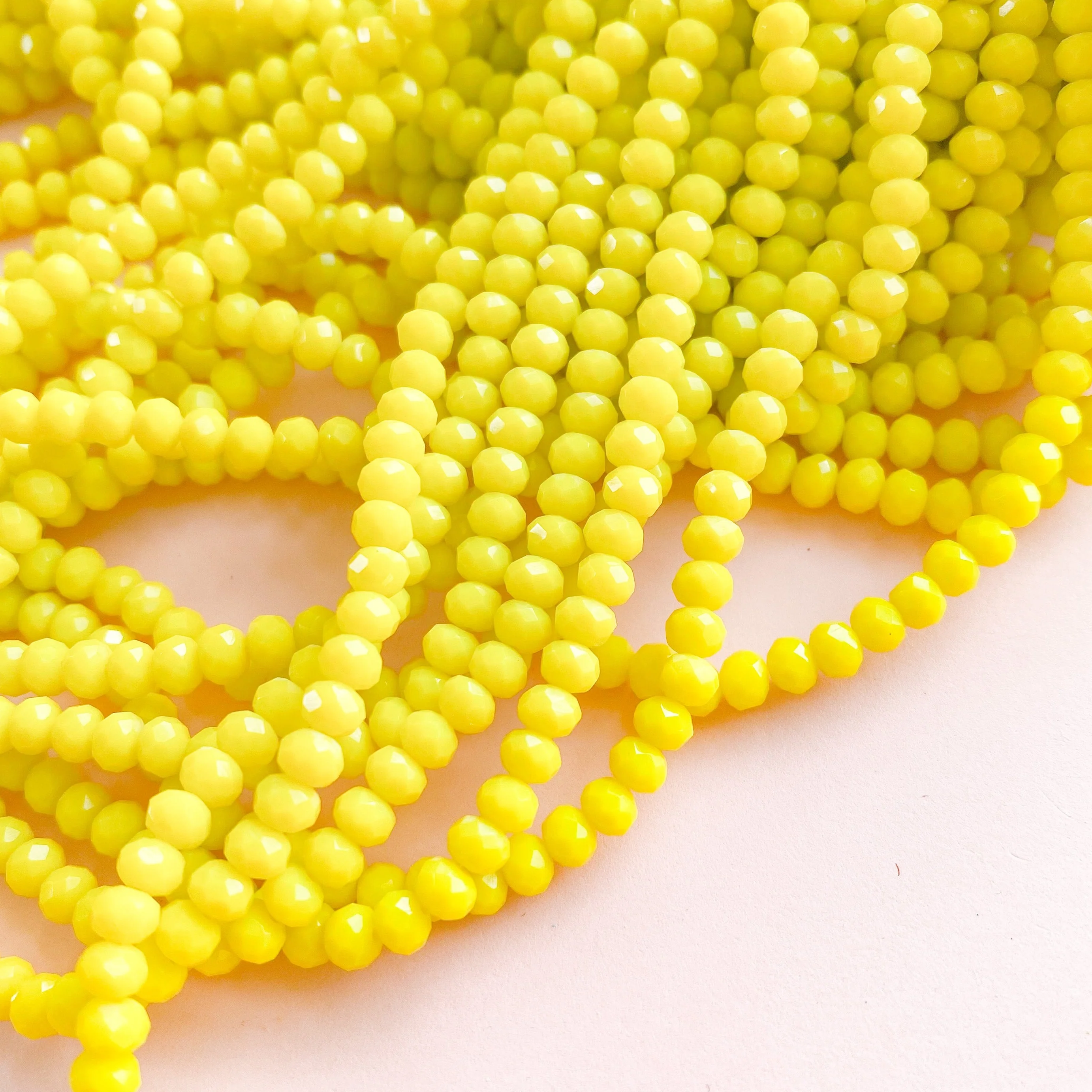 4mm True Yellow Faceted Chinese Crystal Rondelle Strand - Image 3