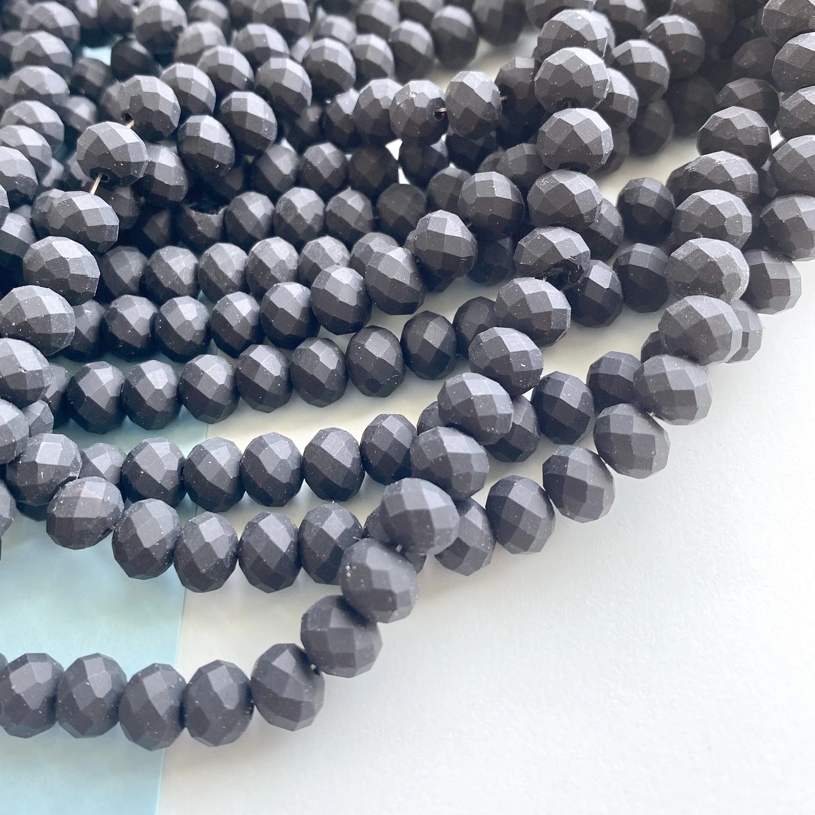8mm Matte Black Faceted Chinese Crystal Rondelle Strand - Image 3