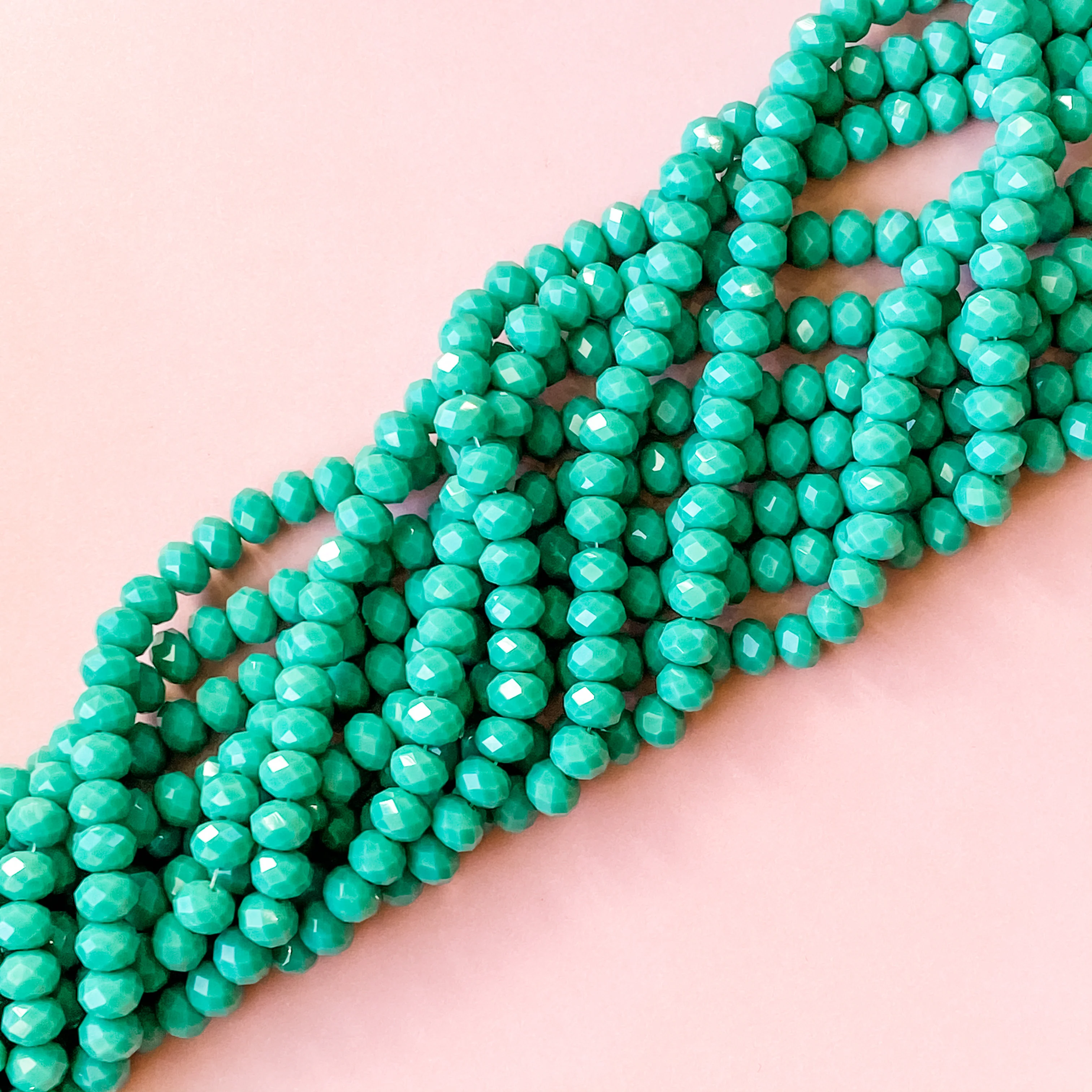 8mm Opaque Turquoise Faceted Crystal Rondelle Strand - Image 2
